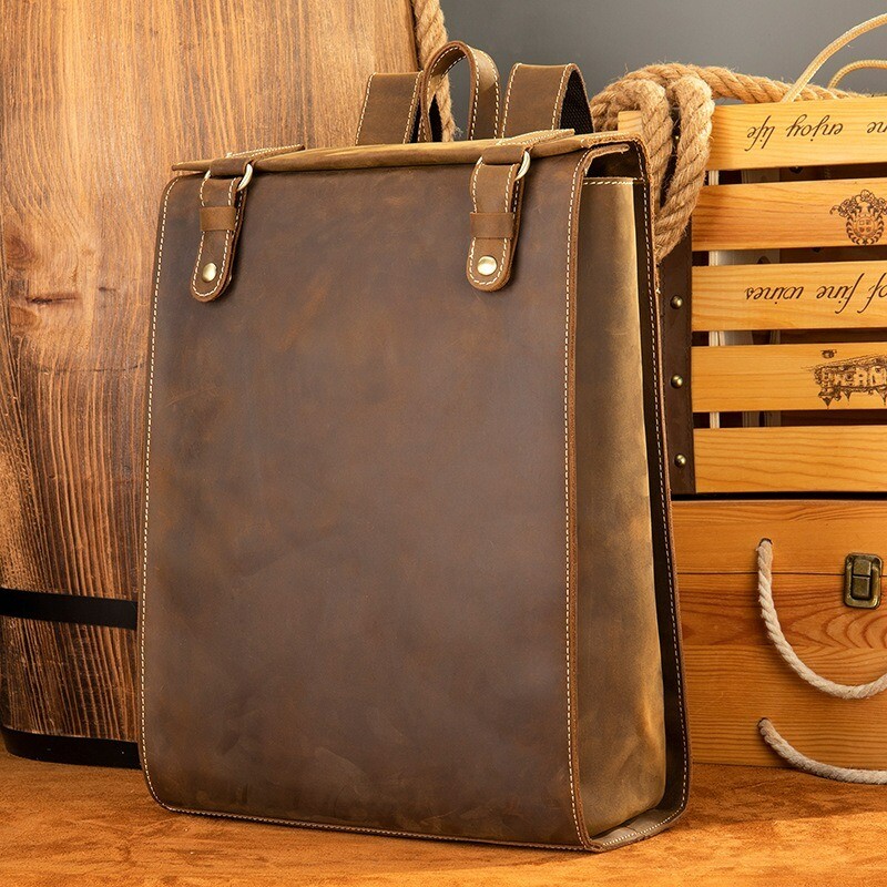 Men’s Leather Backpack Retro Large Capacity Computer Travel Business Backpack
