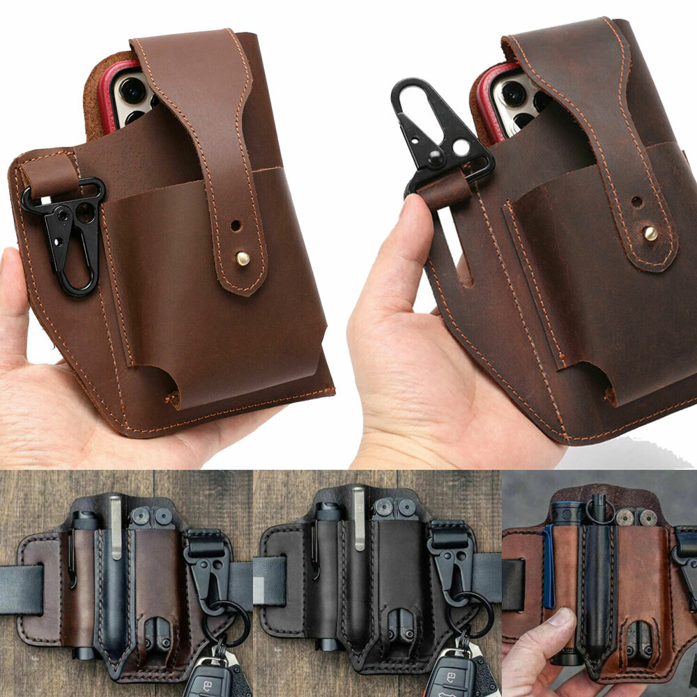 Genuine Leather Waist Bag Cell Phone EDC Holster Retro Case Belt Loop Men Gift