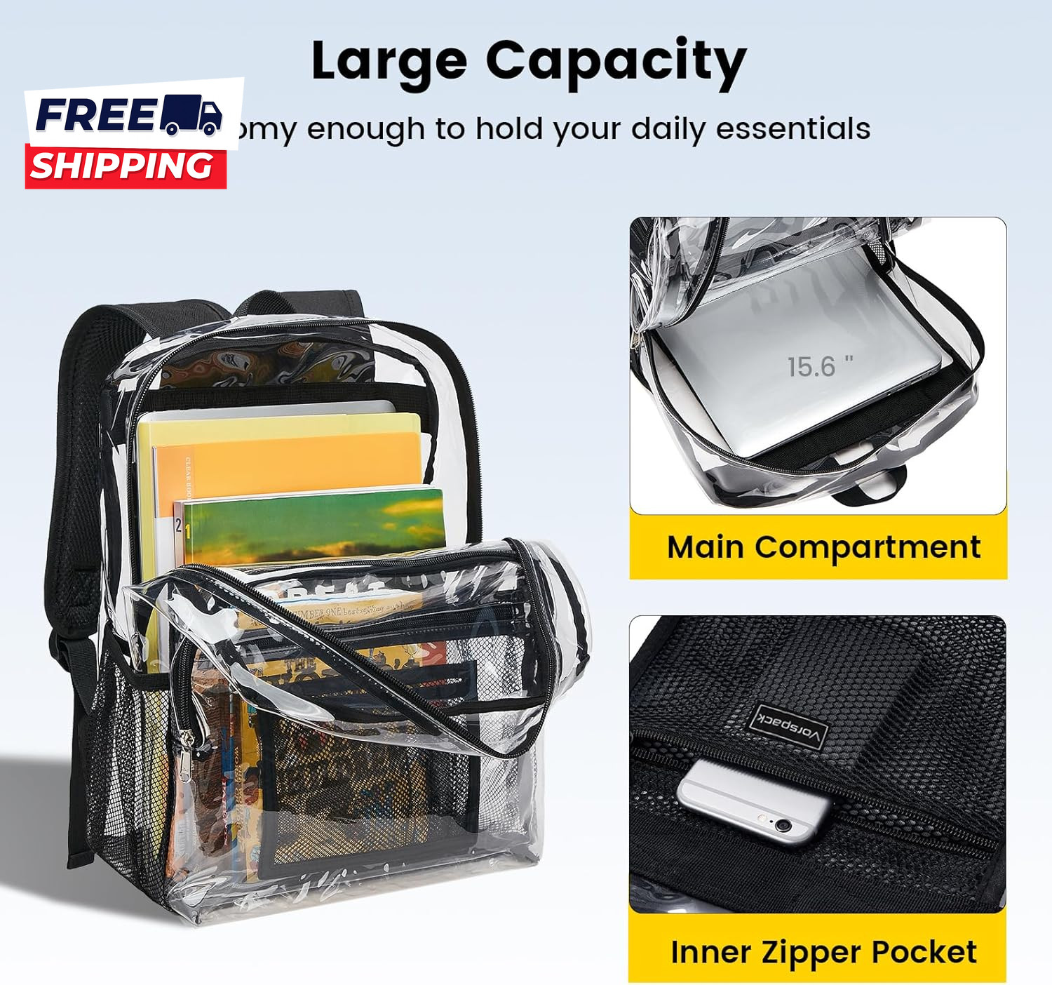Clear Backpack Heavy Duty Clear Bookbag Large See through Backpack Plastic