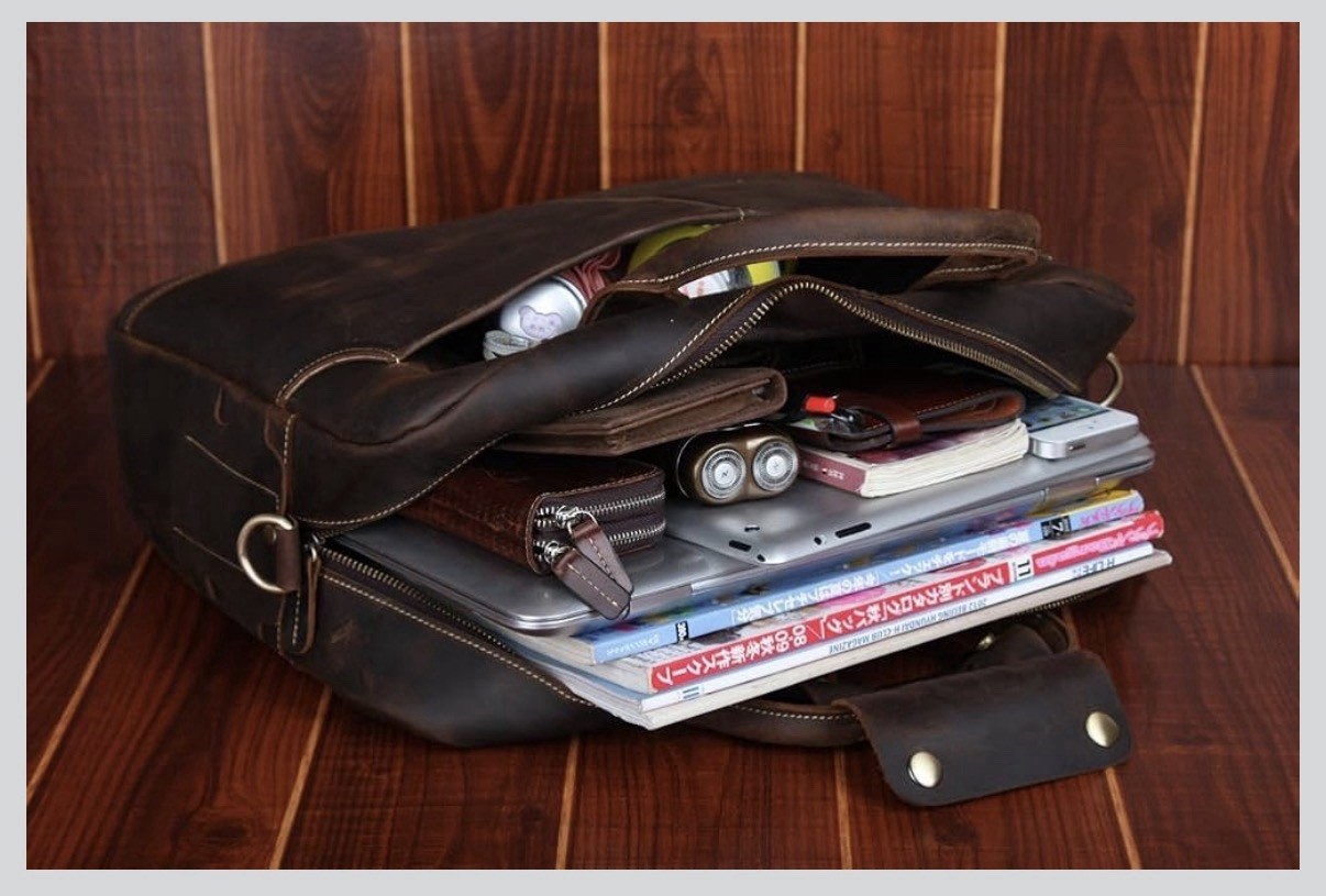 Full Grain Leather Laptop Briefcase 16 x 12 x 4” Messenger Bag Tote Satchel