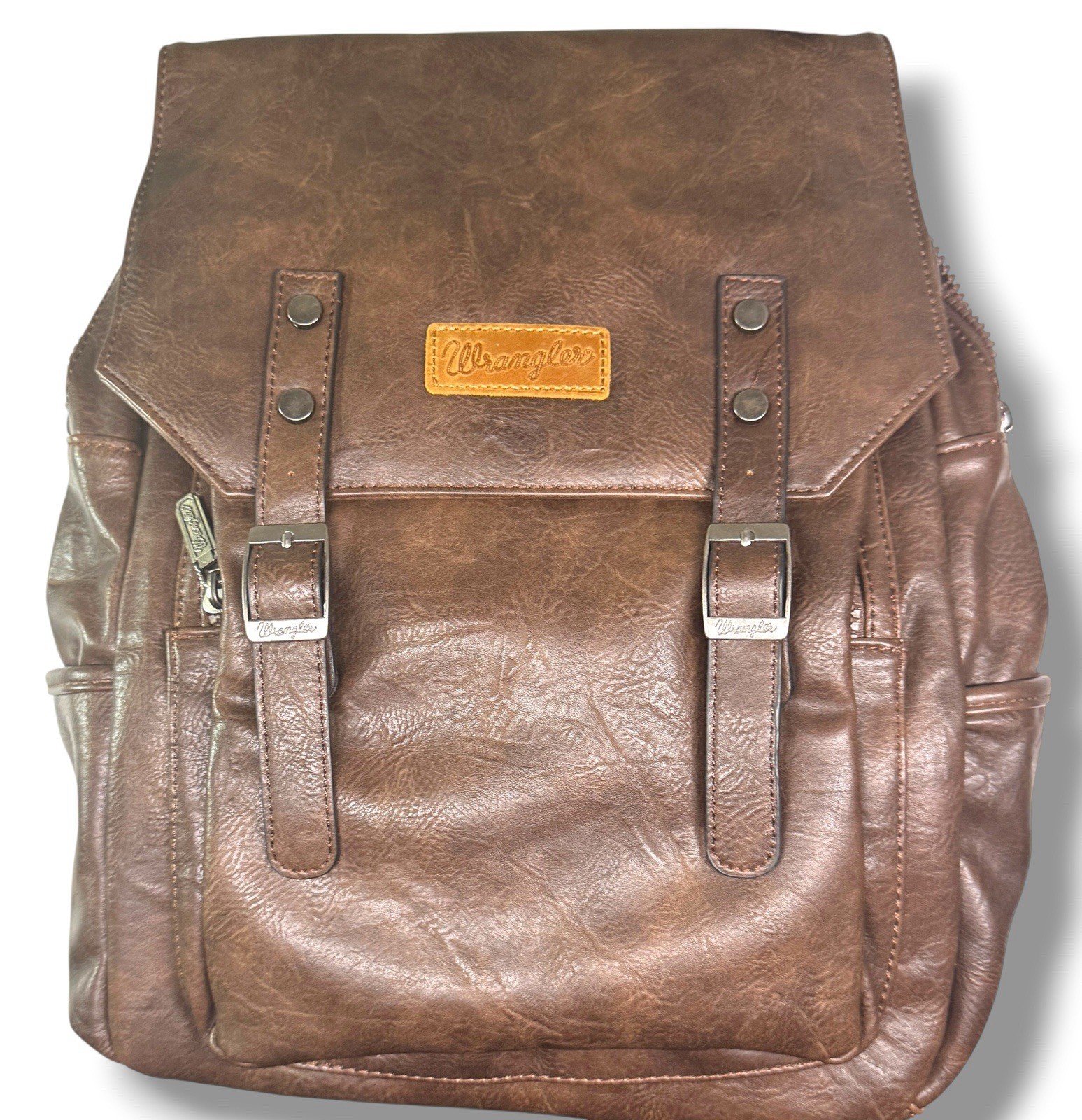 Montana West × Wrangler Brown Vegan Leather Laptop Backpack for Women Men Unisex