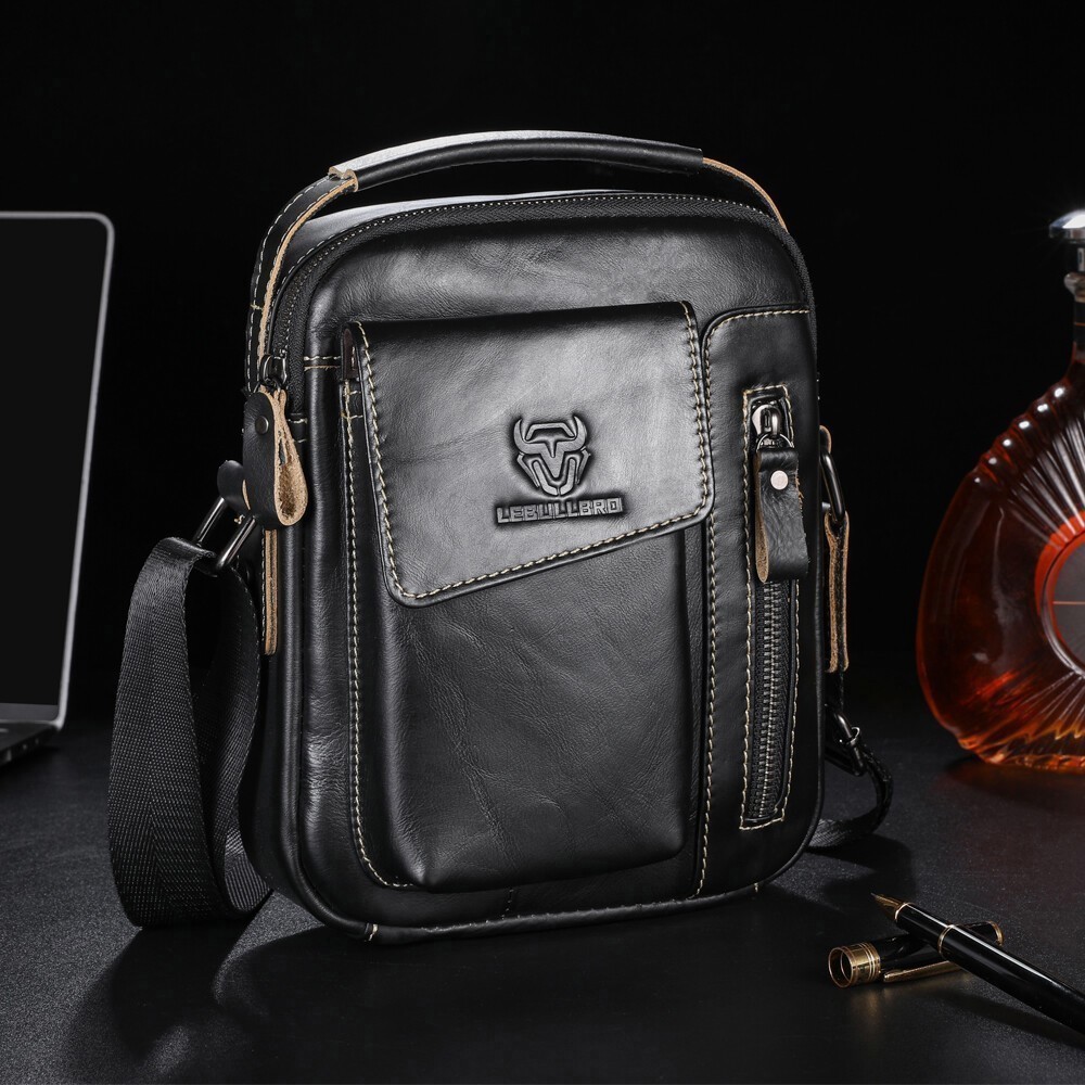 Men’s Genuine Leather Crossbody Bag Casual Shoulder Handbag Large Capacity Sling