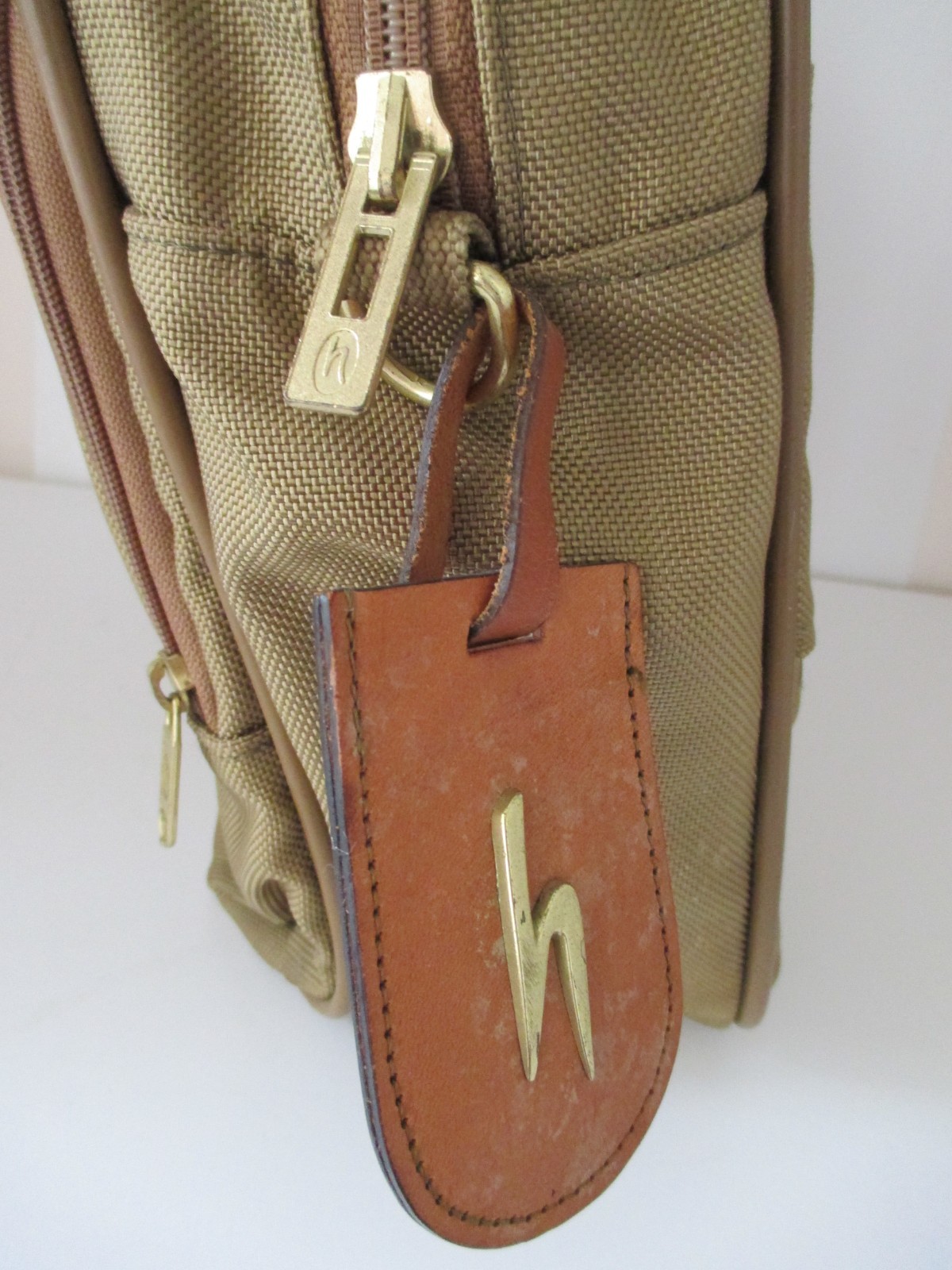 Hartmann Messenger Bag Green Nylon Canvas & Tan Leather Double Handles
