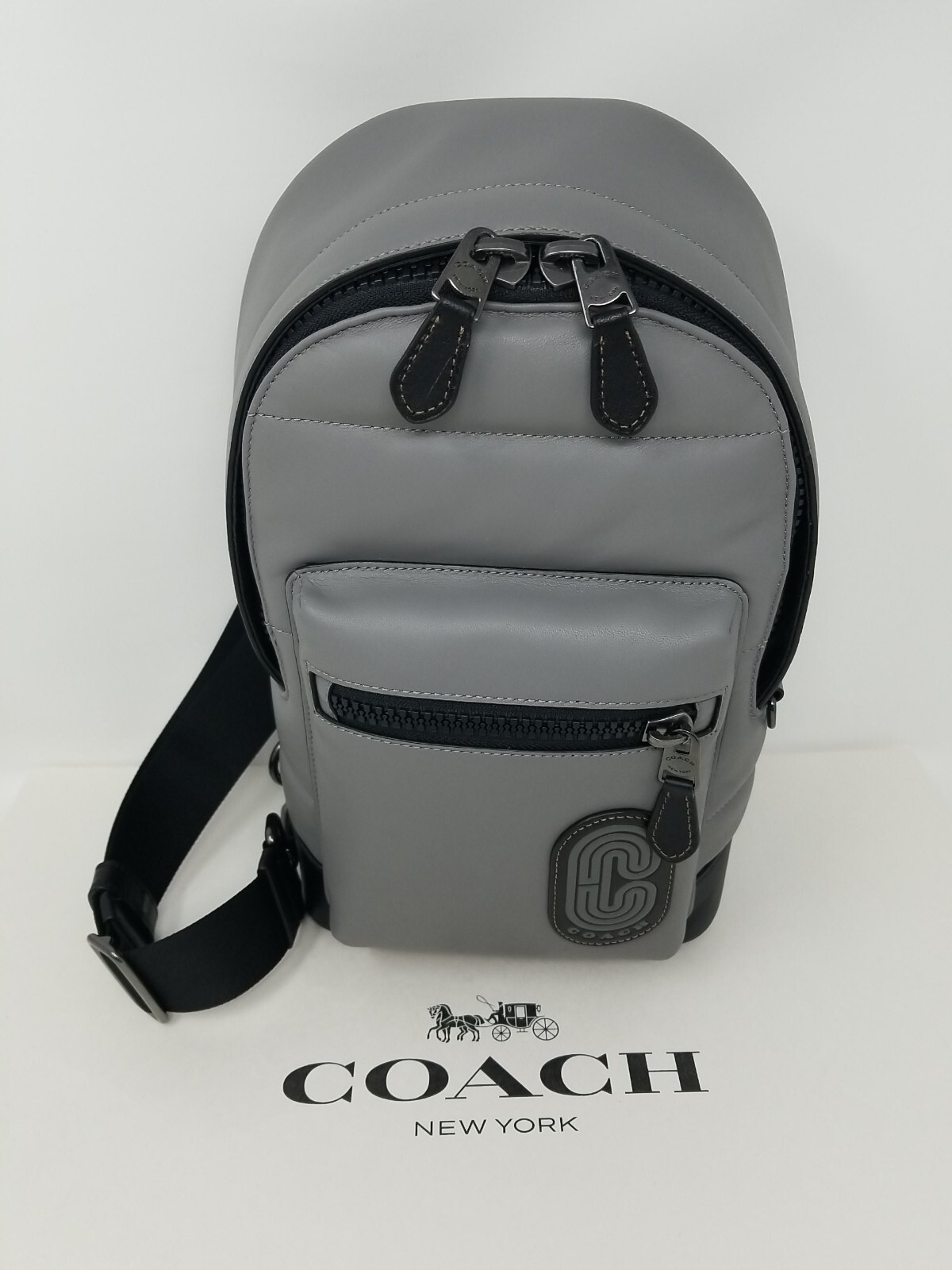 🌟🌷Coach West Pack Heather Grey/ Black Leather Sig. “C” Backpack NWT UNISEX