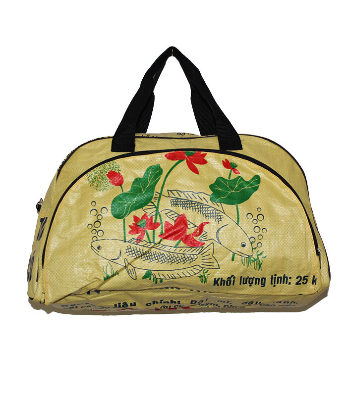 Fair Trade Upcycled Fish Feed Deluxe Cabin Size Travel Bag made in Cambodia