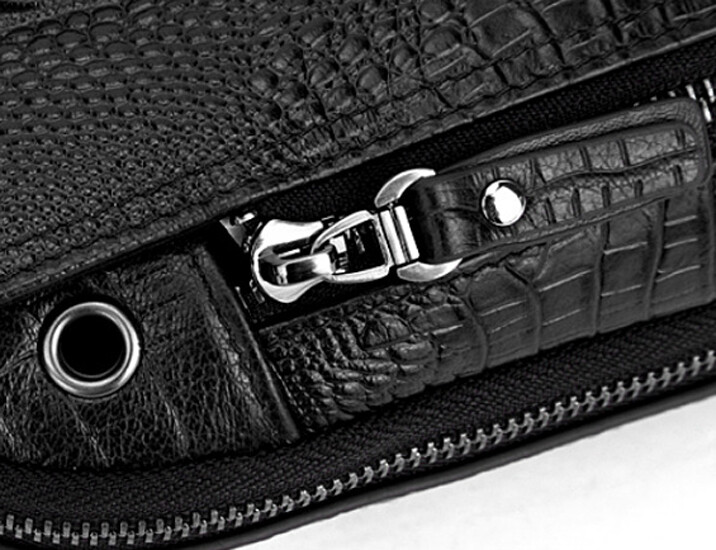 Genuine Leather Sling Backpack Black Men’s Crossbody Chest Bag Crocodile Pattern
