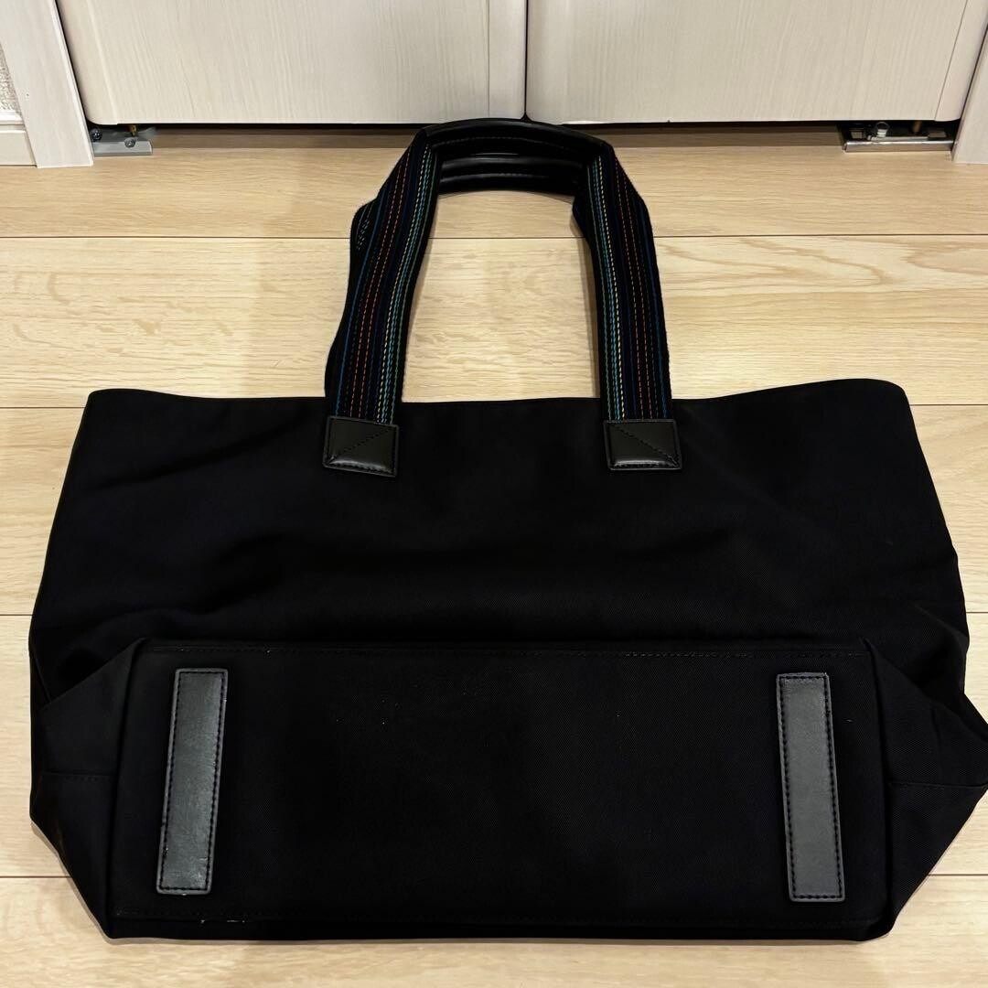Paul Smith PS Black Canvas Tote Bag Multicolor Stitching Bottom Studs Men NEW