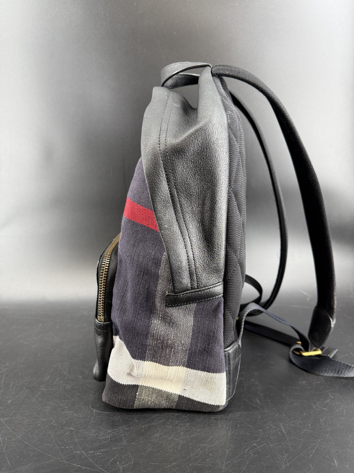 Burberry Blue Canvas Exploded Check Backpack Leather Trim Box Dust Bag