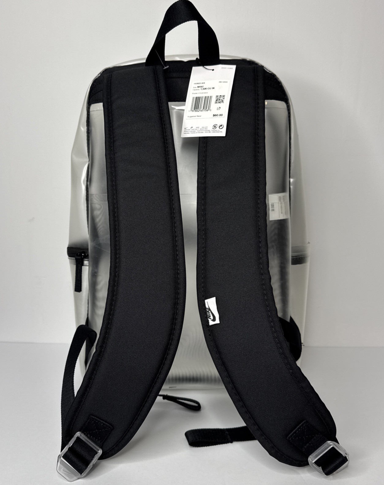 Nike Heritage Clear Crystal Backpack HV8920 Plastic Carry in Stadium Arena Bag
