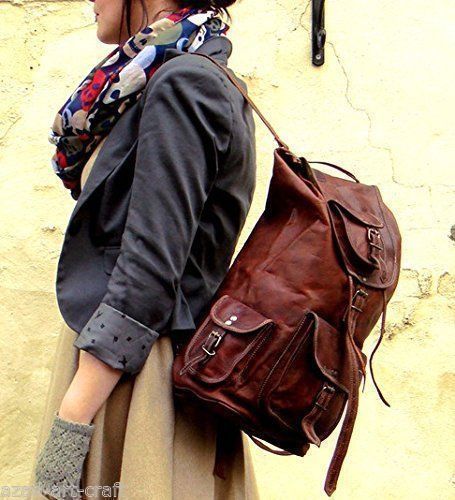 Rucksack Genuine 18″Leather Bag Vintage Backpack Messenger Bag Satchel JMB