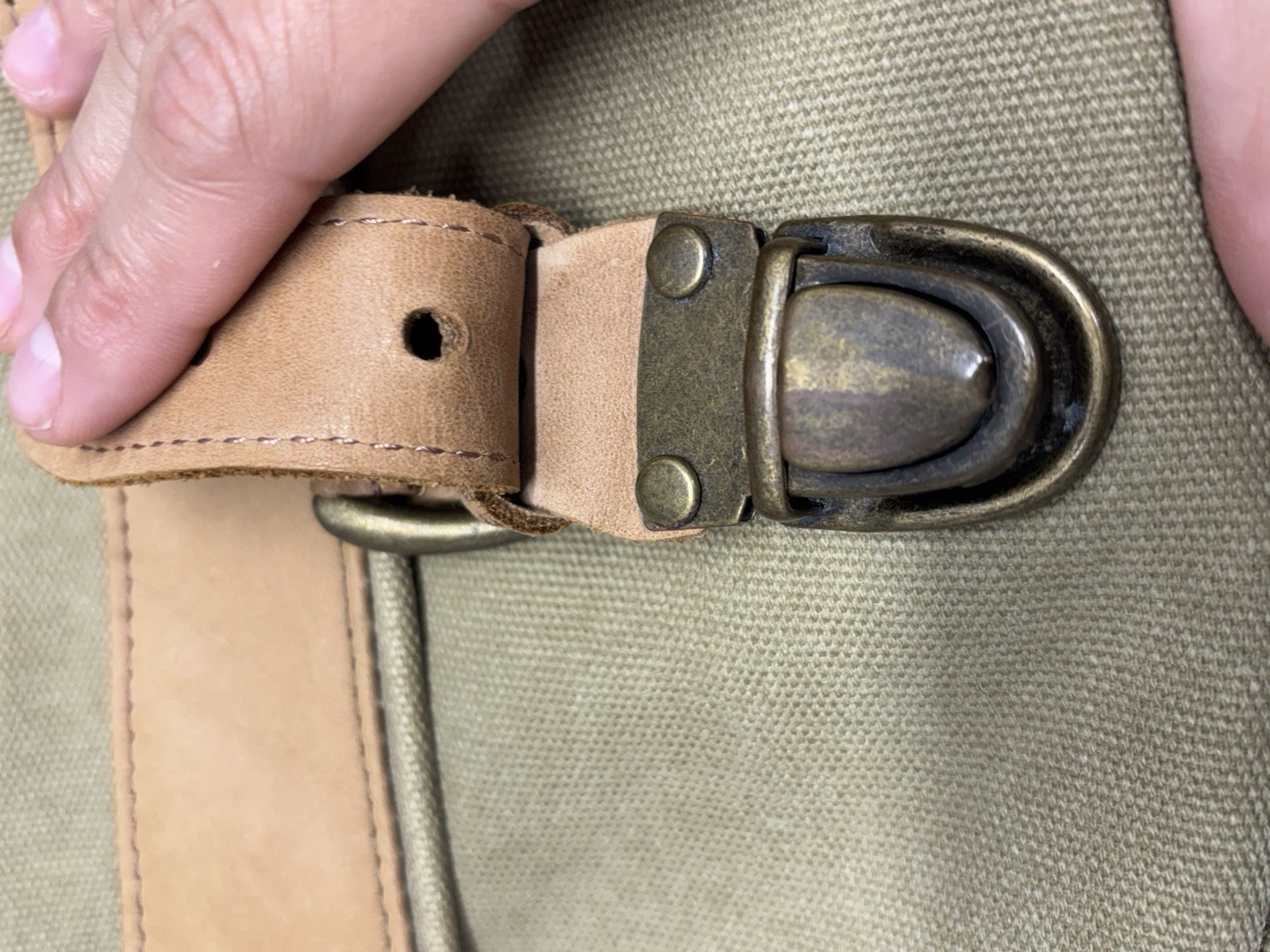 LL Bean VTG Canvas Messenger Flap Field Bag Brown Leather Trim Crossbody