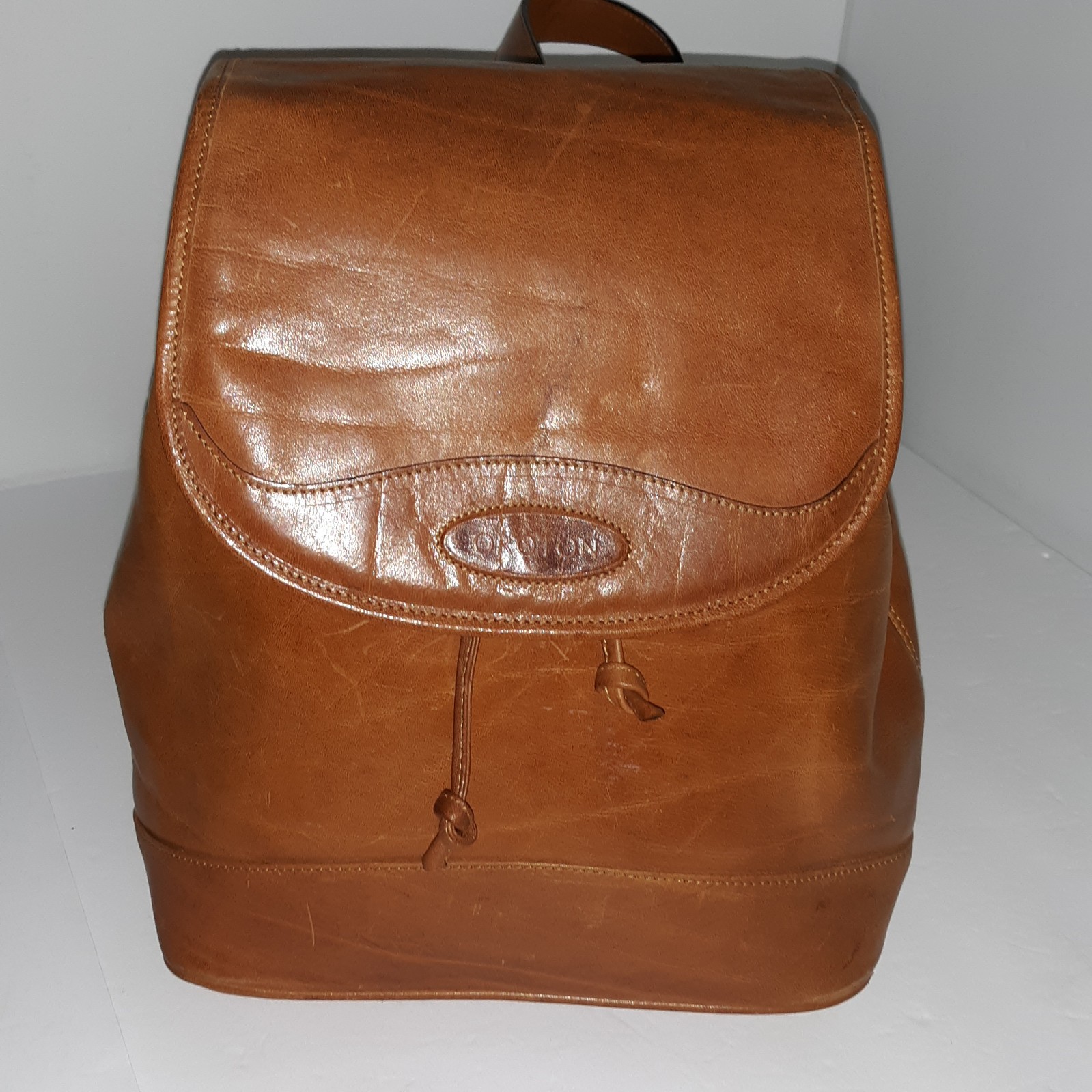 Vtg OROTON Australian Katoomba Backpack Leather Bag Cognac Drawstring Adj Straps