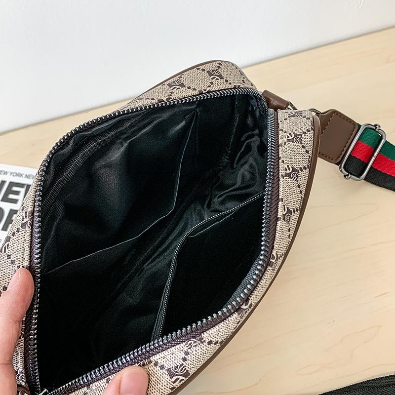 Casual Sling Bag Men PU Leather Messenger Crossbody Color Block Trendy Wide Stra