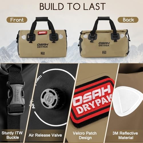Waterproof Duffel Bag – Motorcycle Dry Bag Tail Bag with Large 25L Brown