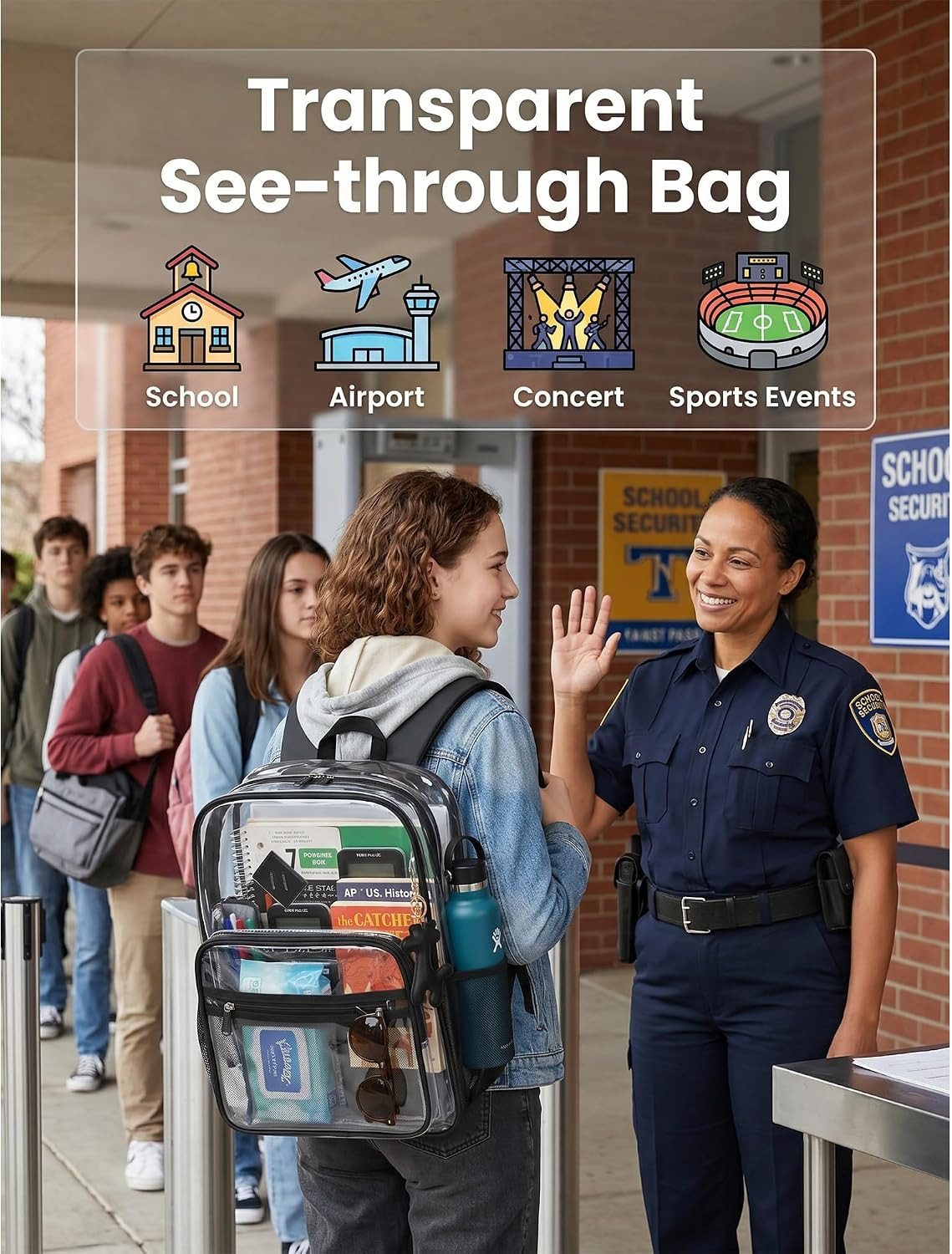 Clear Backpack Bookbag for School 20L Transparent Backpacks Heavy Duty See throu
