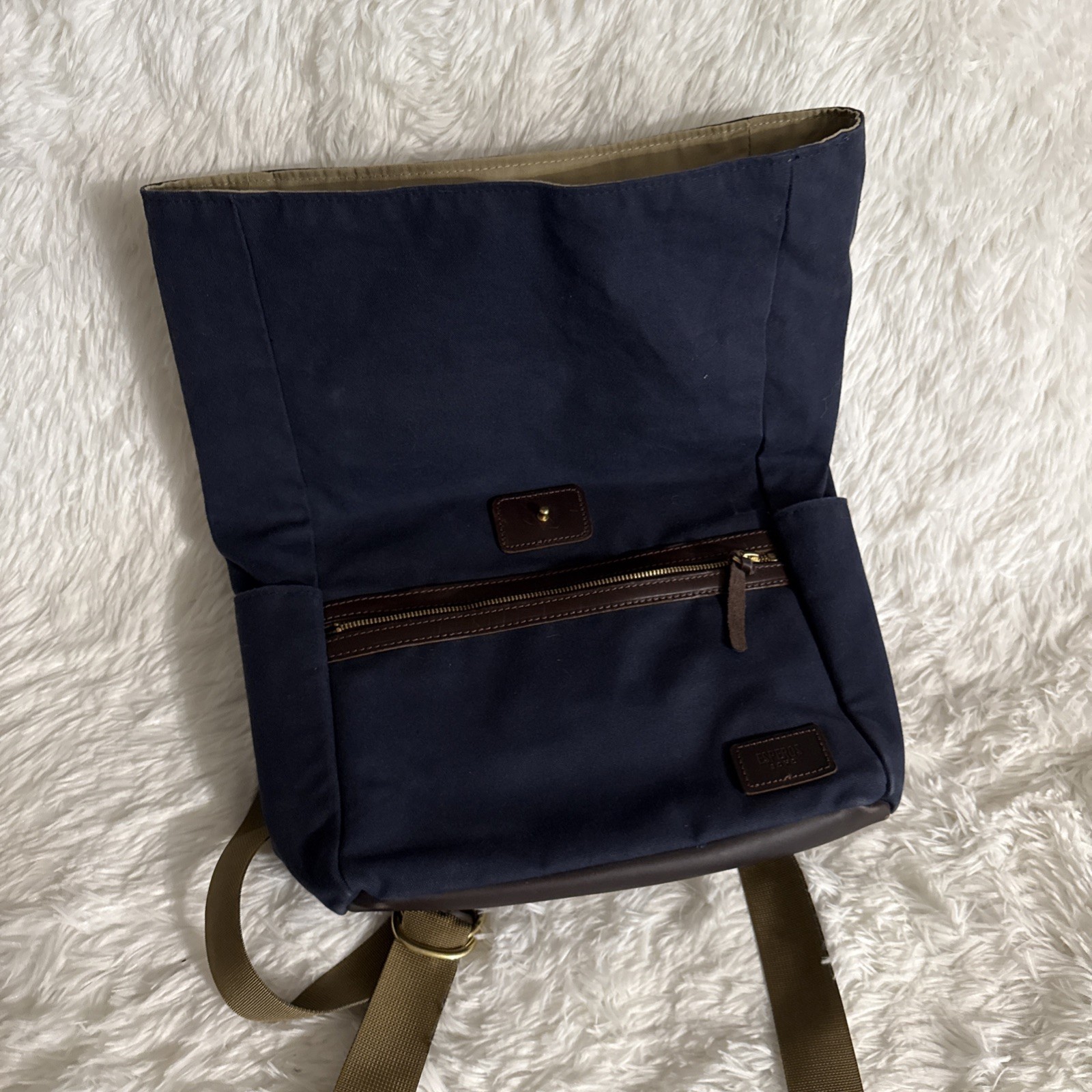 Esperos Soho Rolltop Backpack Navy Canvas Leather Straps USA Made Laptop Bag