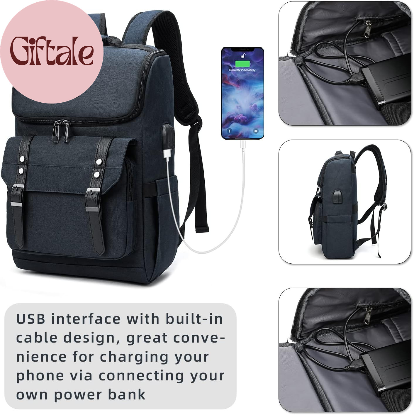 Vintage Backpack Travel Laptop Backpack with Usb Charging Port for Women & Men C