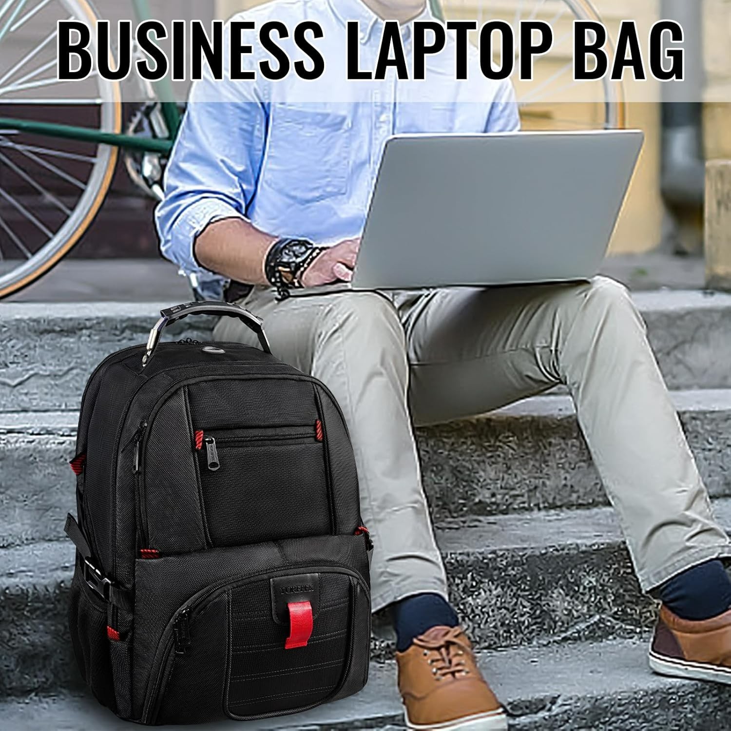 Extra Large 17″ Laptop Backpack Travel Work Bag Water Resistant Black Mens