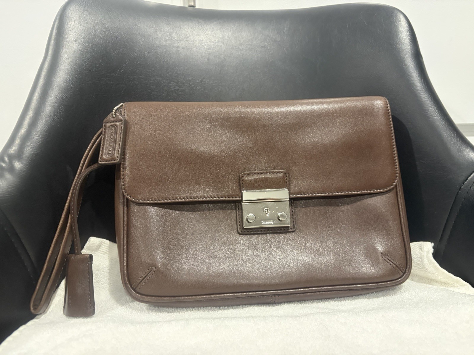 Coach Clutch with Push Lock, Wrist Strap, Inner Pockets