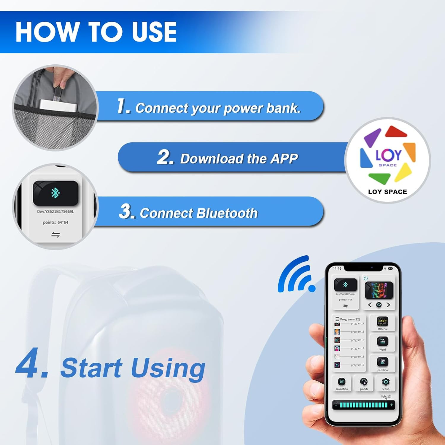 Smart Waterproof LED Backpack with App Control for Travel & Adventure