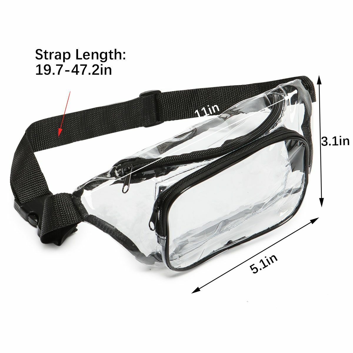 Clear Waist Pouch Bag Transparent Zip Pack Bag Adjustable Strap Travel Outdoor