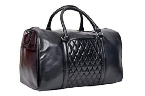 New Cow Leather Luxury Travel Fitness Pockets Sonnet Quilted Duffel Bag Black