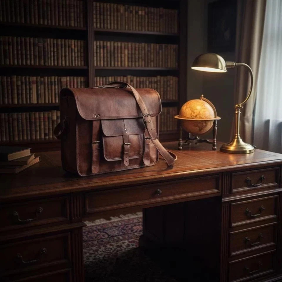 Men’s Pull-Up Leather Everyday Briefcase Laptop Case Messenger Shoulder Bag