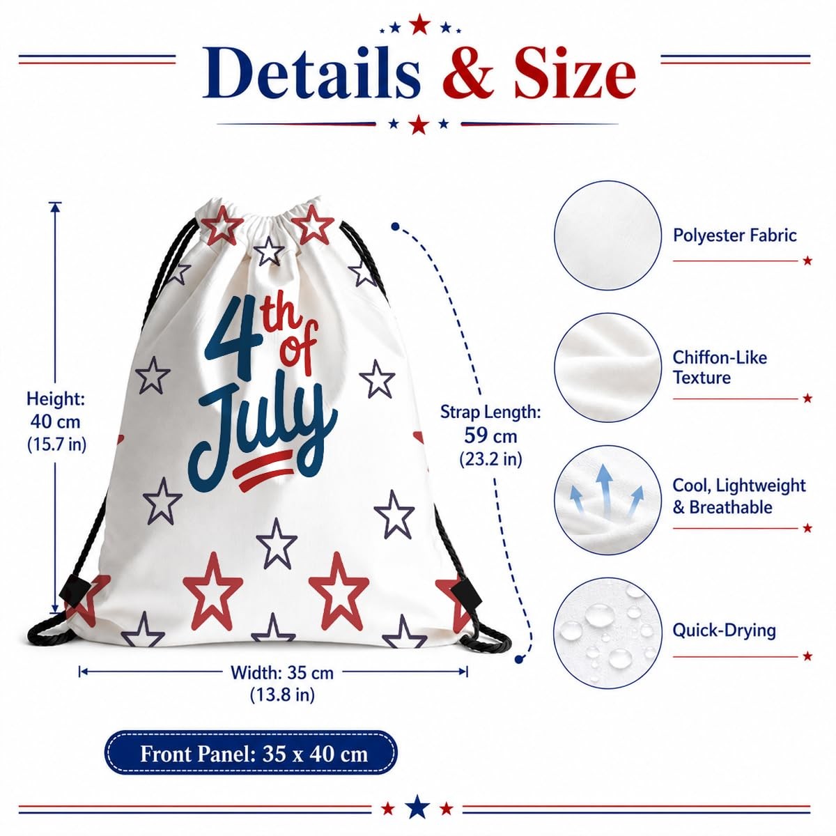Drawstring Backpack, 4th of July Patriotic Gym Bag, Star Print Sackpack for B…