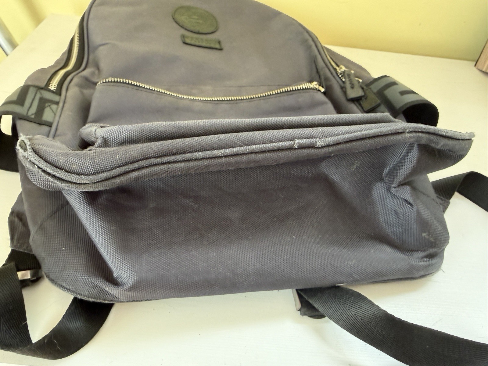Authentic Versace Parfums Medusa Gray Backpack Greek Key Strap Rare Promo Bag