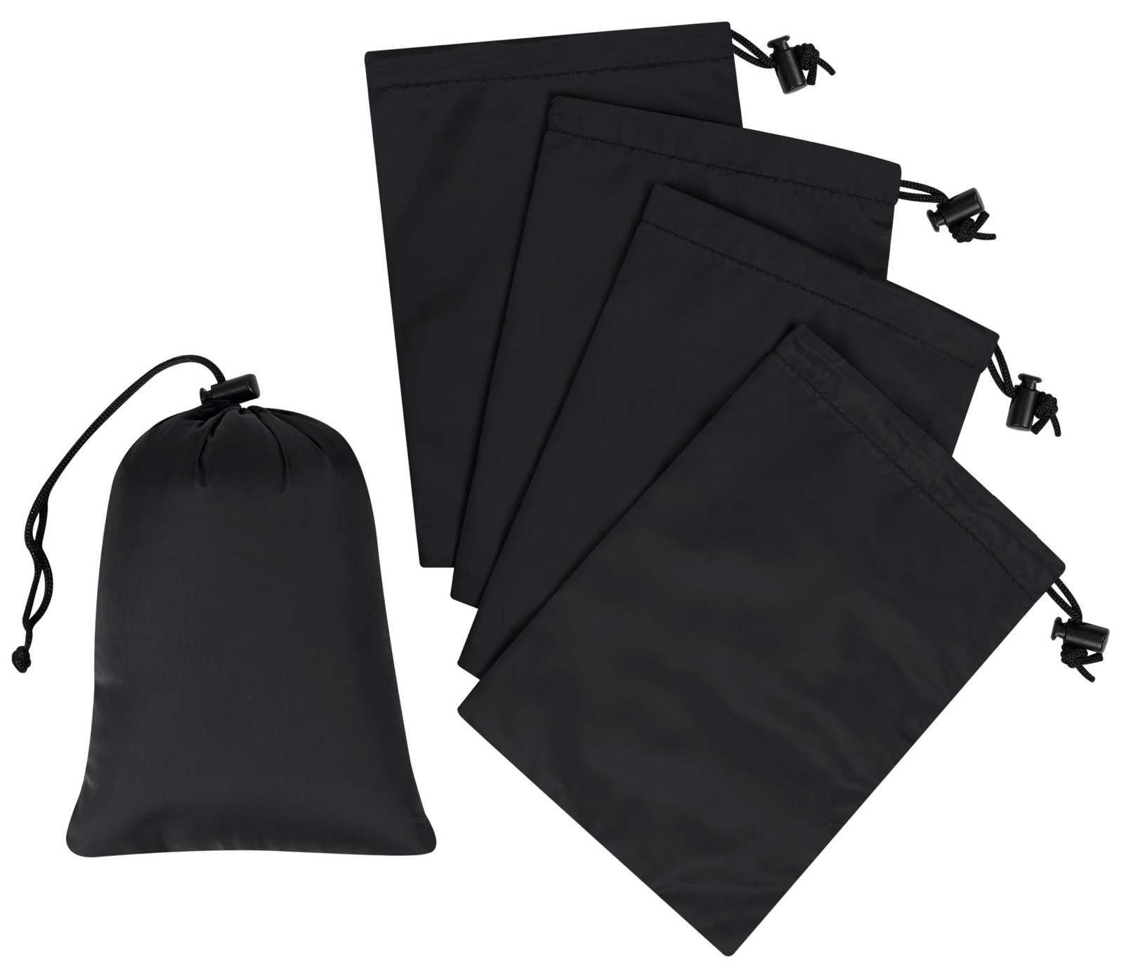 5 PCS Drawstring Bag UltraLight Nylon Cinch Ditty Pouch Black 5×7 Inch Pack