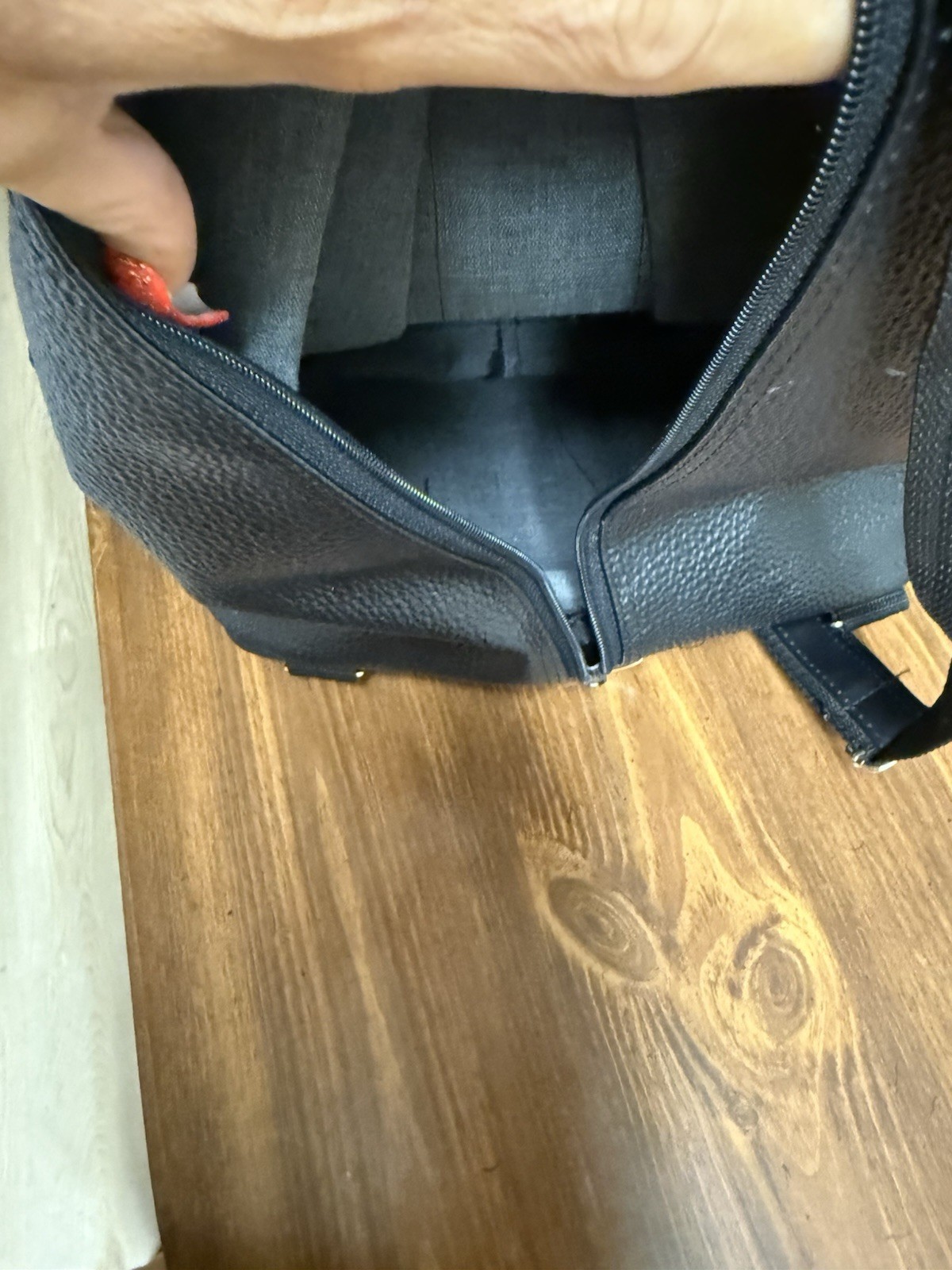 Black Sling Bag Crossbody Backpack, Zip Closure, Adjustable Strap, Pockets