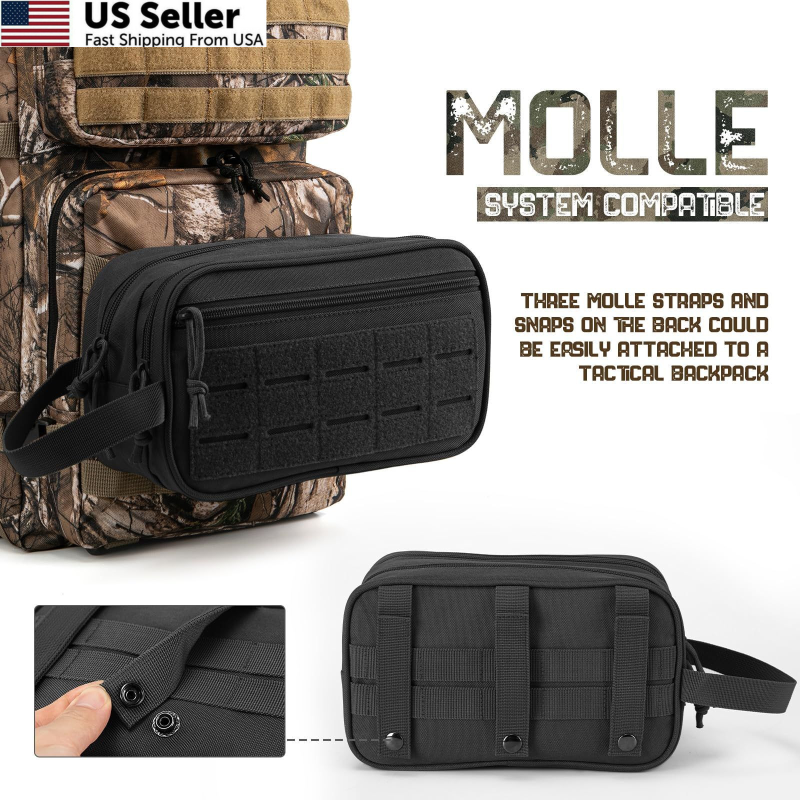 QT&QY Tactical Toiletry Bag For Men 10.4 x 4.3 x 5.9 inches, 1 US Black