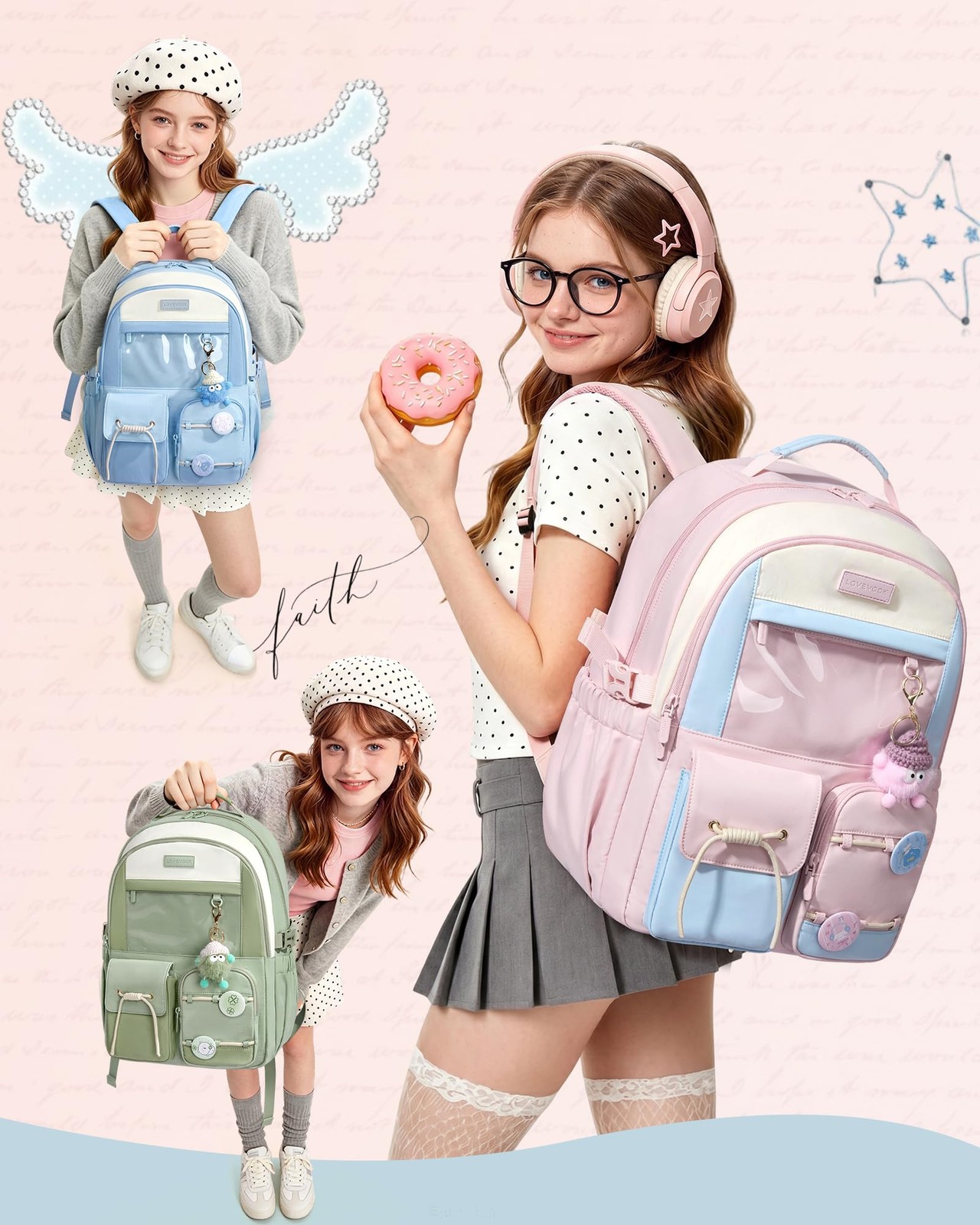 School Backpack for Girls Ages 8-16，Cute Student Bookbag for Teen Girls Kids …