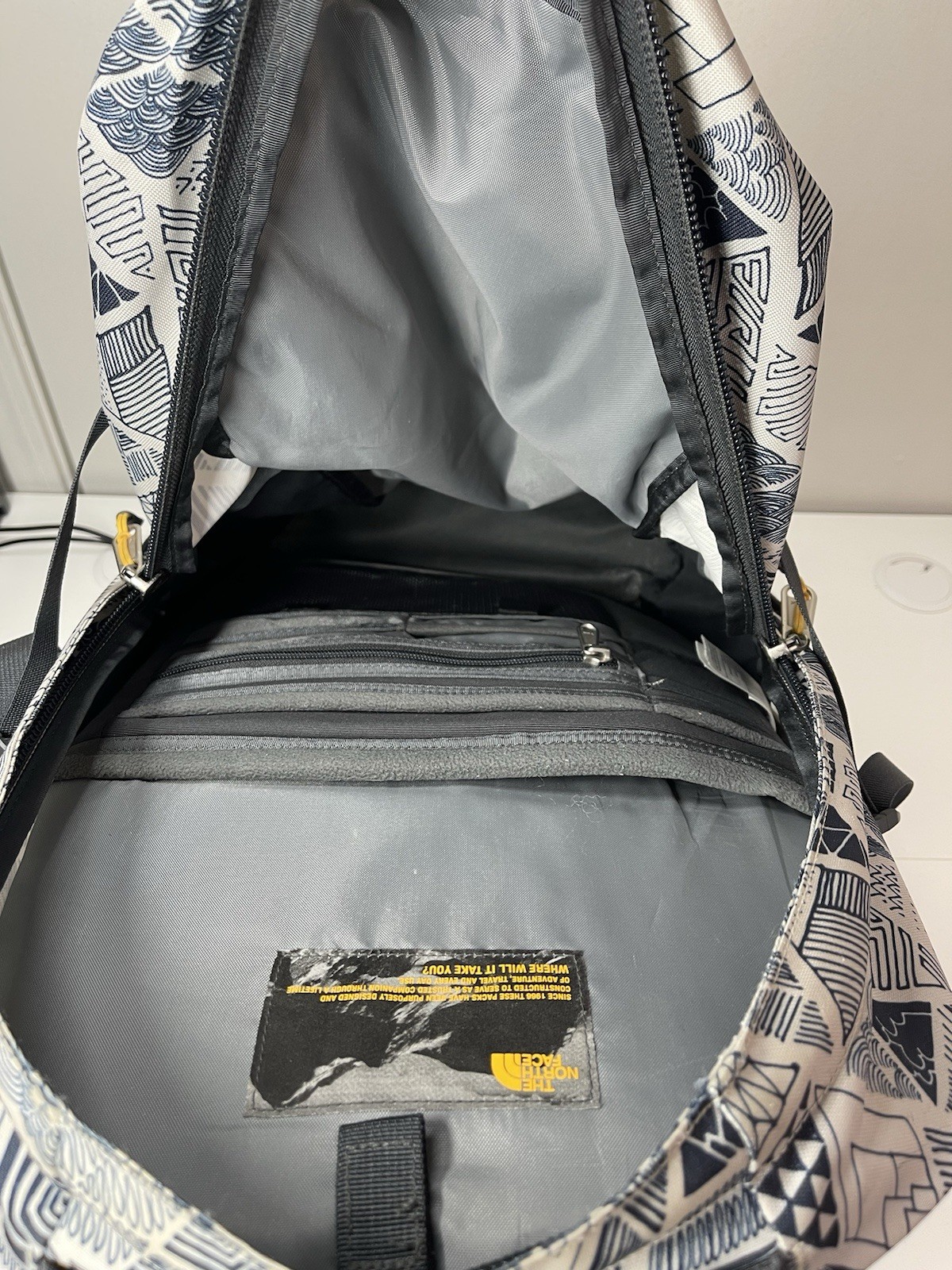 The North Face TNF Backpack Bag Trickonometry All Over Print Excellent Cond