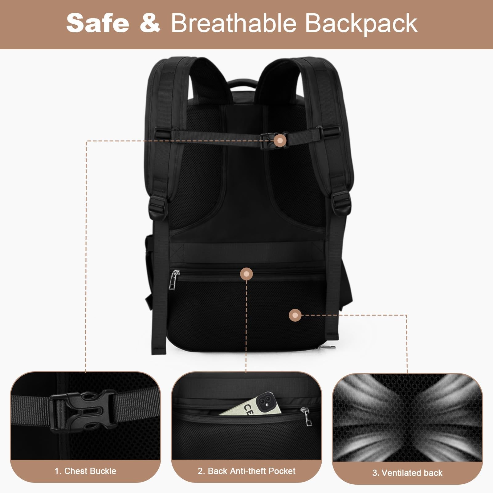 2-in-1 Travel Backpack, 26L, Fits 17.3 Inch Laptop, Crossbody Bag, Carry On