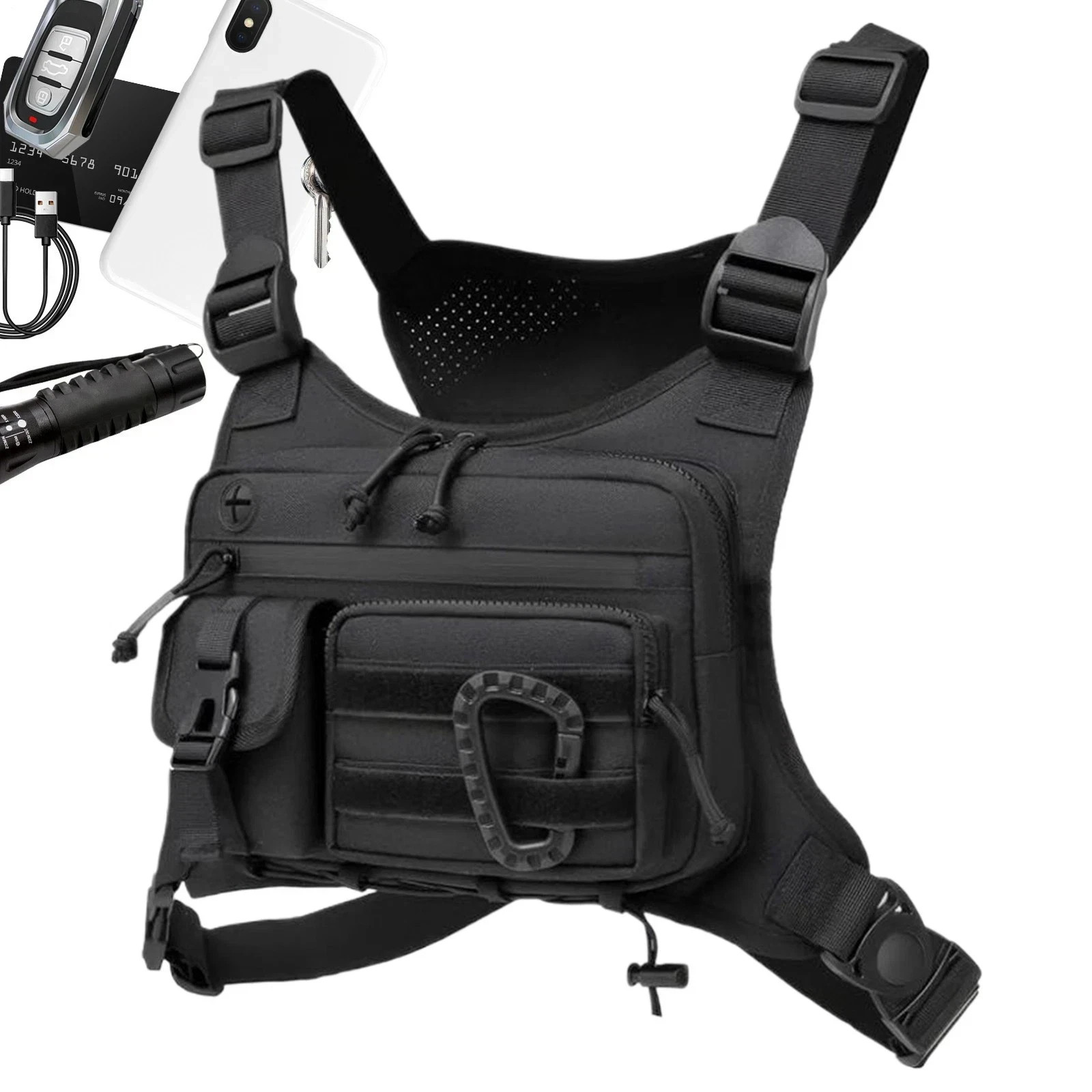 Sport Running Combat Chest Rig Bag Front Pouch Recon Kit Pack Protective Vest