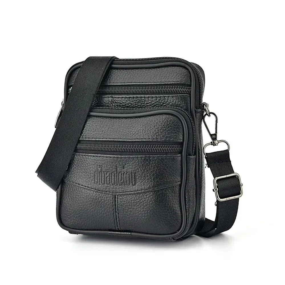 Men’s Genuine Leather Crossbody Bag High Quality Zipper Pocket Retro Business Me
