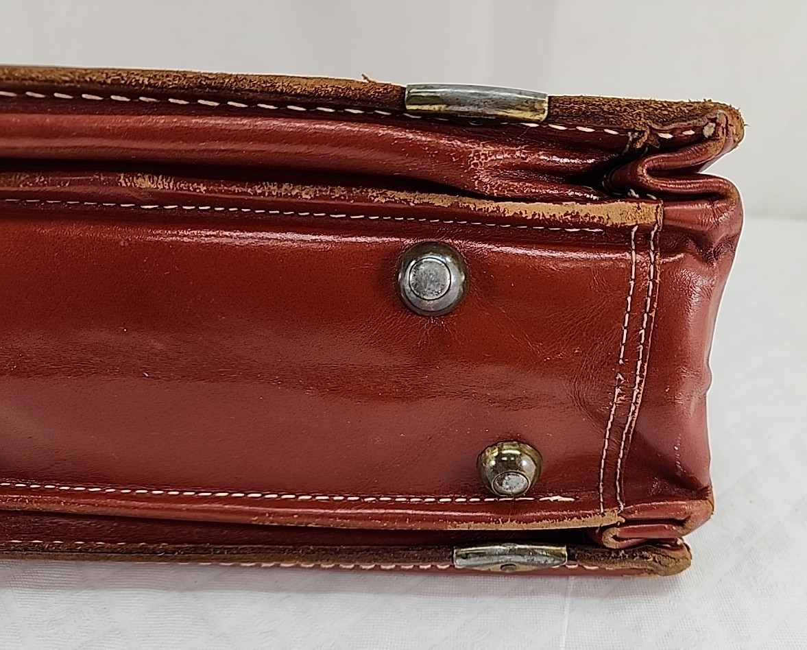 Rexbilt Split Cowhide Briefcase Bag Stay-Open Frame 17 “x 13” Leather Vintage