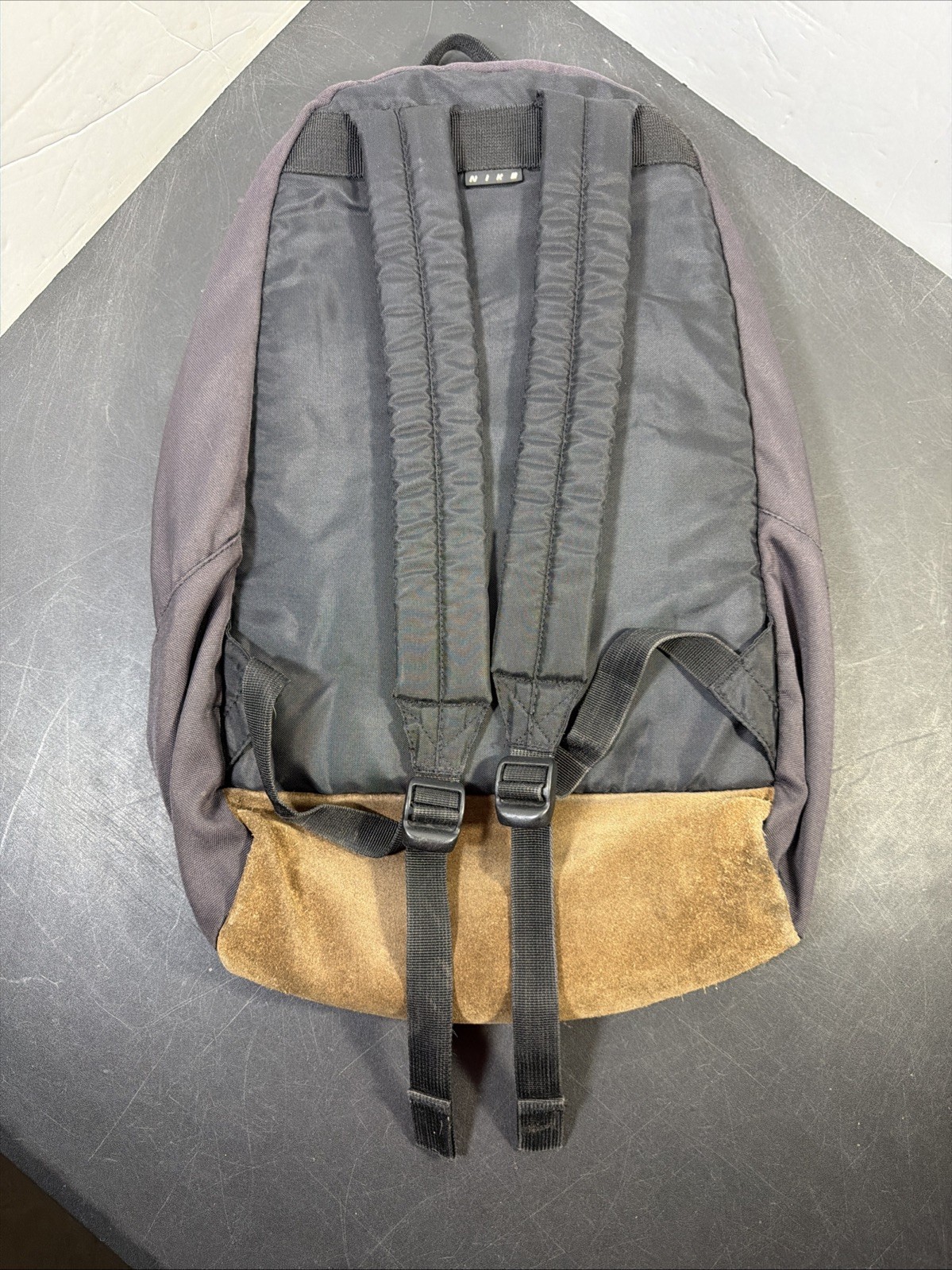 Vintage Y2K Nike Backpack Black Brown Suede Bottom Center Swoosh Rare