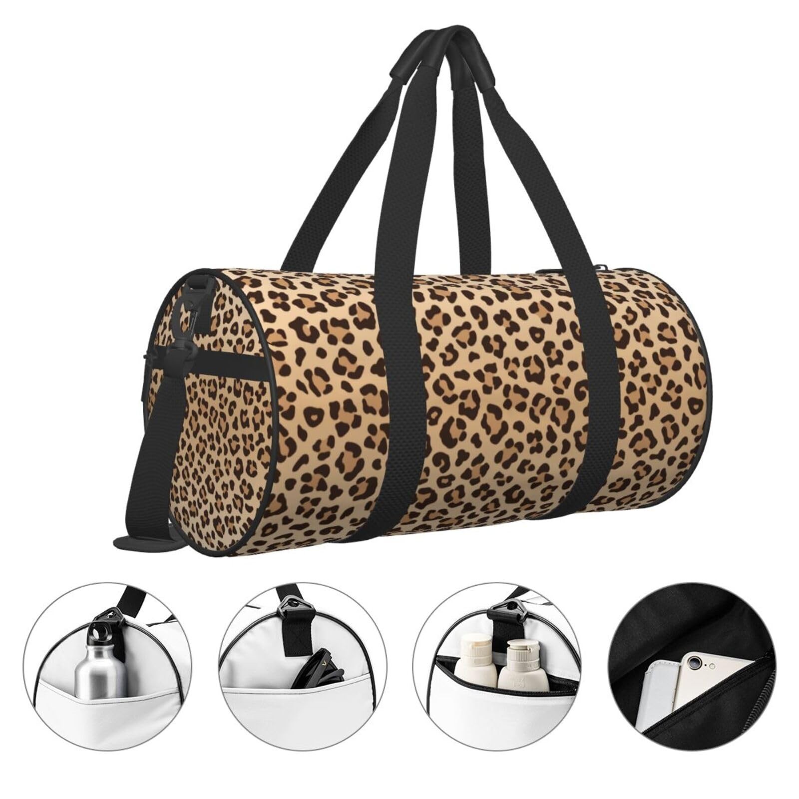 Leopard Print Sports Gym Bag with Shoes Compartment Travel Duffel for Women