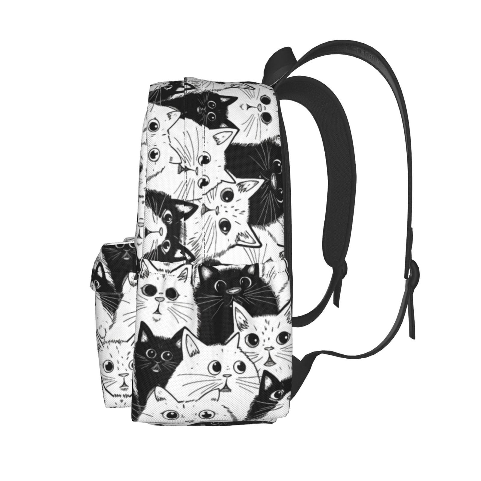 Black White Cat Backpack Multipurpose Travel Laptop Daypack Women Men Bag