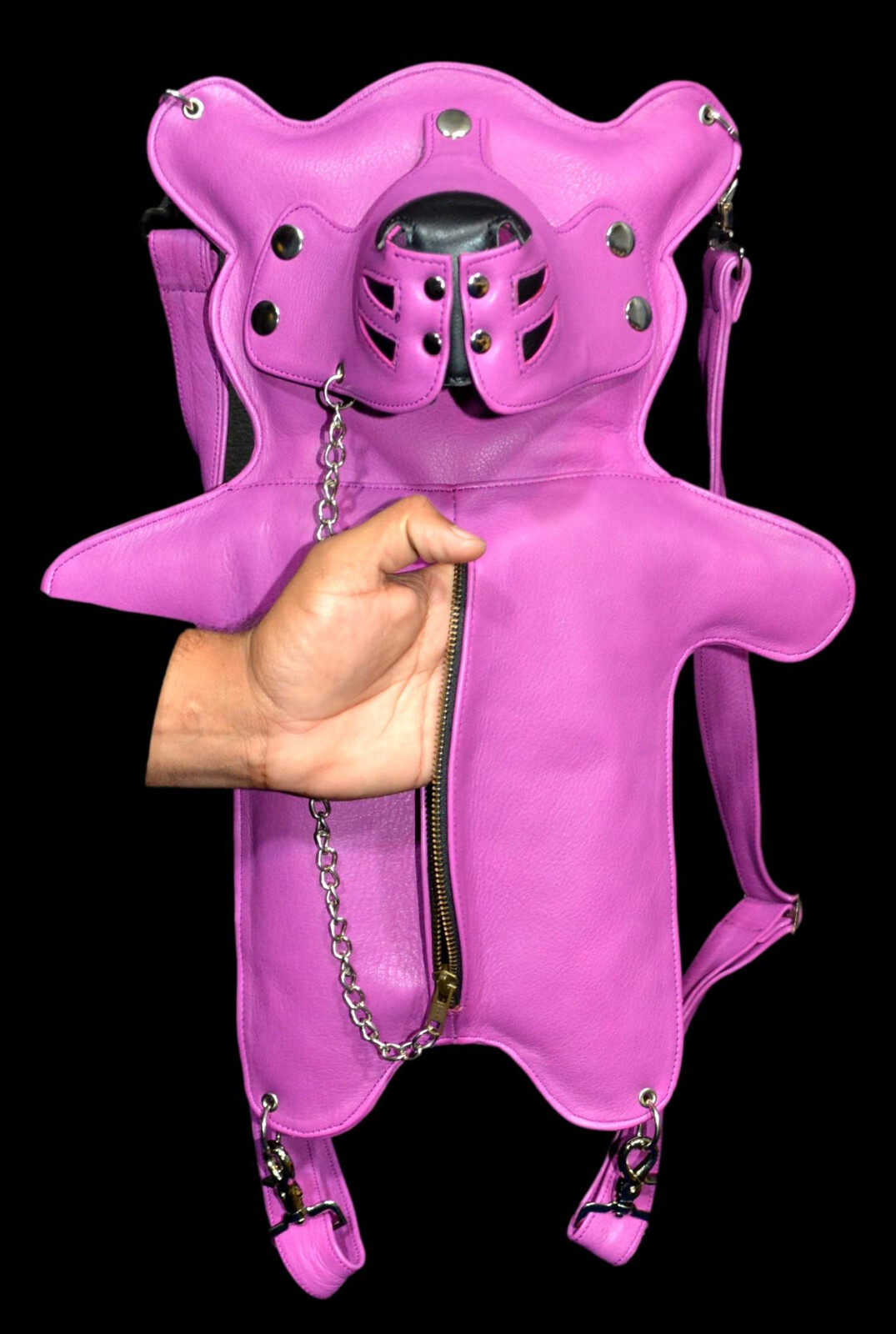 Teddy Bear Doll Backpack Shoulder Pure Leather with leather pockets and straps