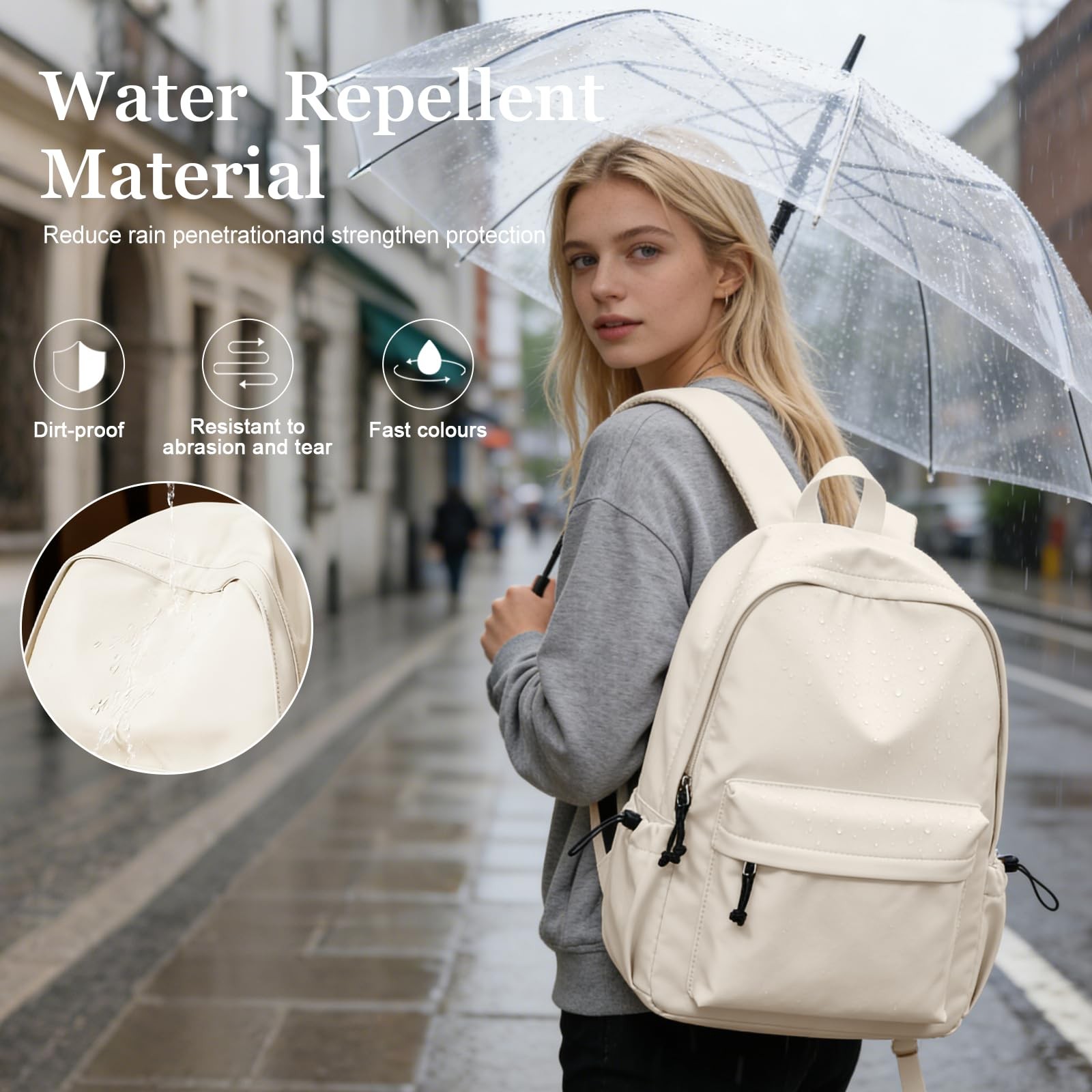 Middle School Backpack Men Women Simple College Aesthetic Waterproof Beige