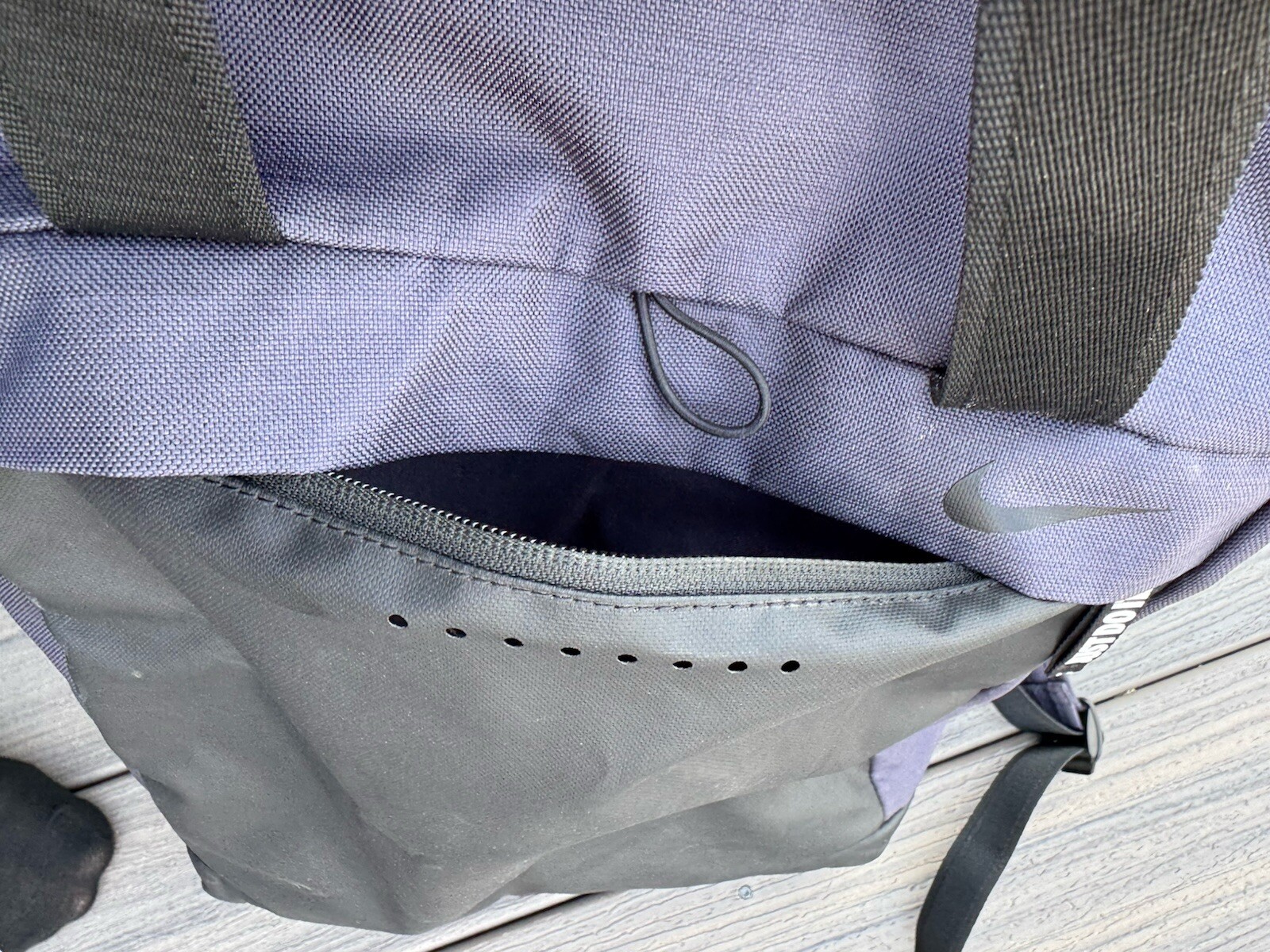 Nike Fold Over Top Zip Up Backpack Gym Bag Navy Blue Just Do It JDI