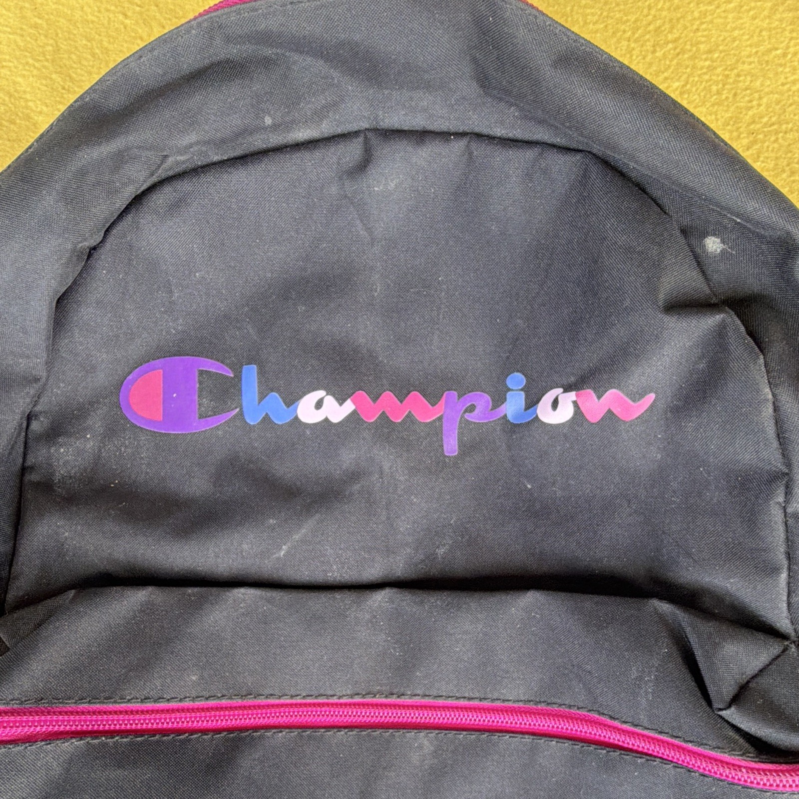 Champion Black Pink Purple Zip Backpack Adjustable Straps Outer Pockets