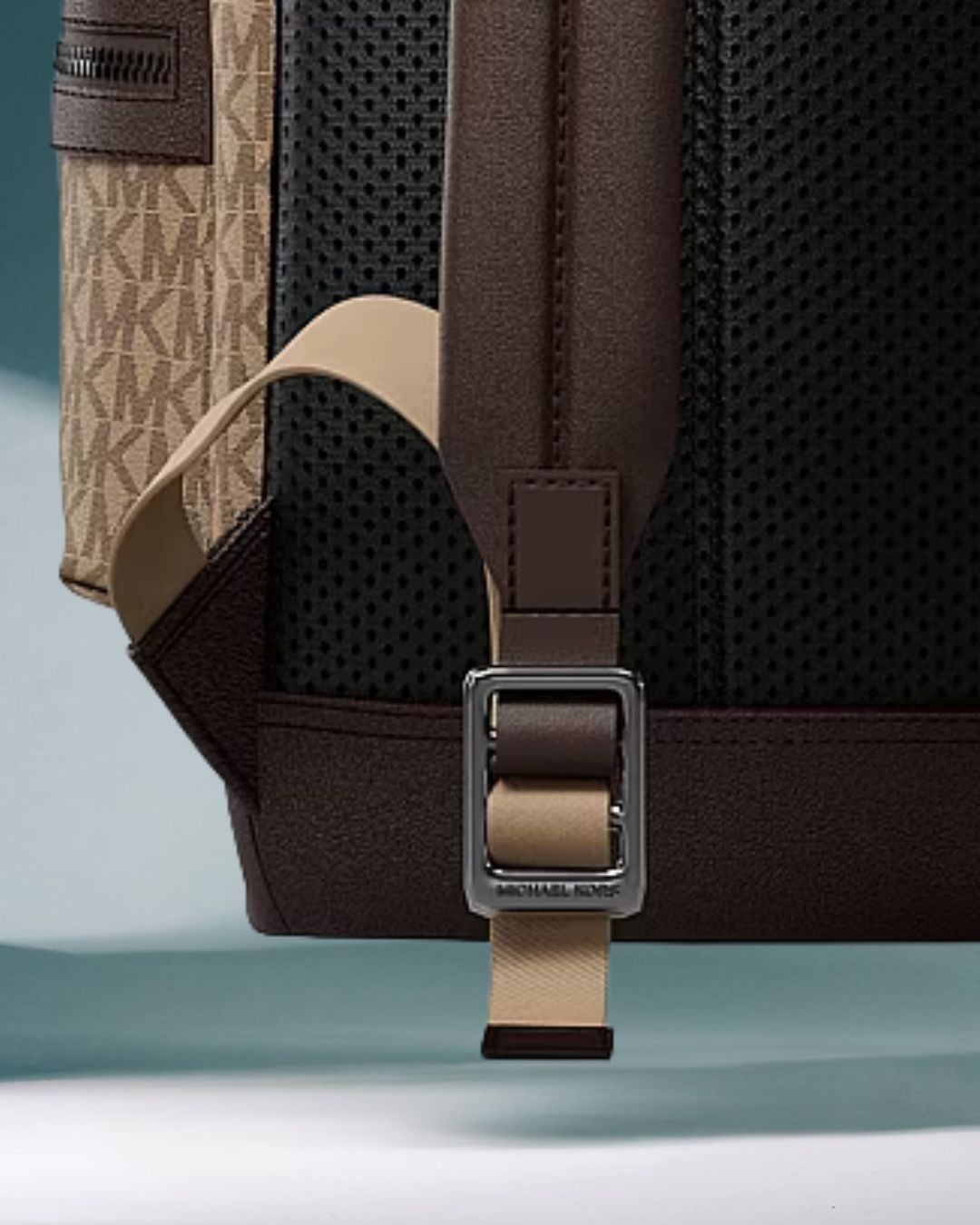 Michael Kors Cooper Men MK Logo Print Canvas Travel School Pocket Backpack Camel