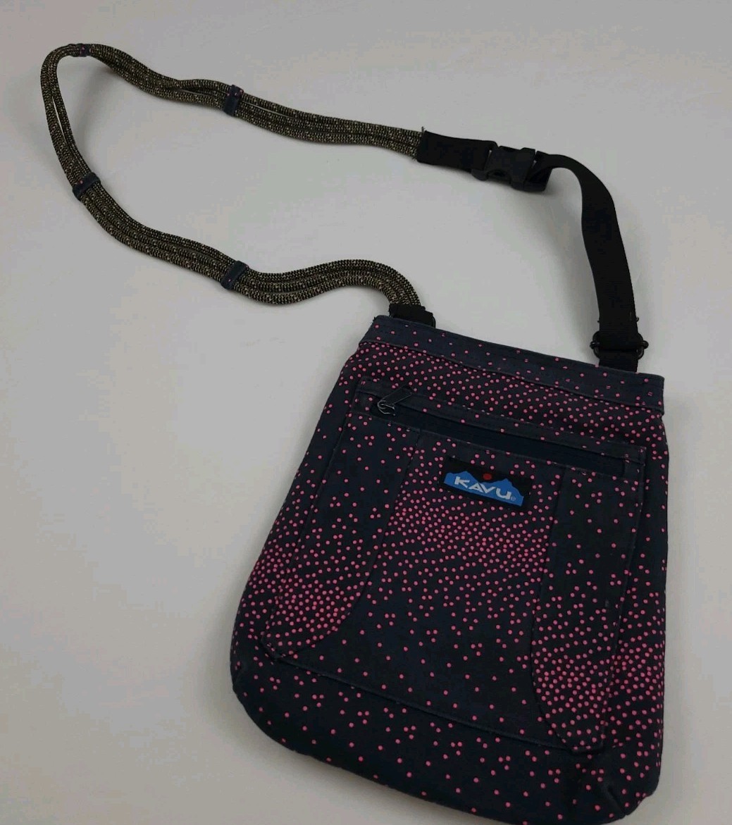 Kavu Dotted Pattern Canvas Side Shoulder Bag Retro Travel Tech Outdoors Vtg USA