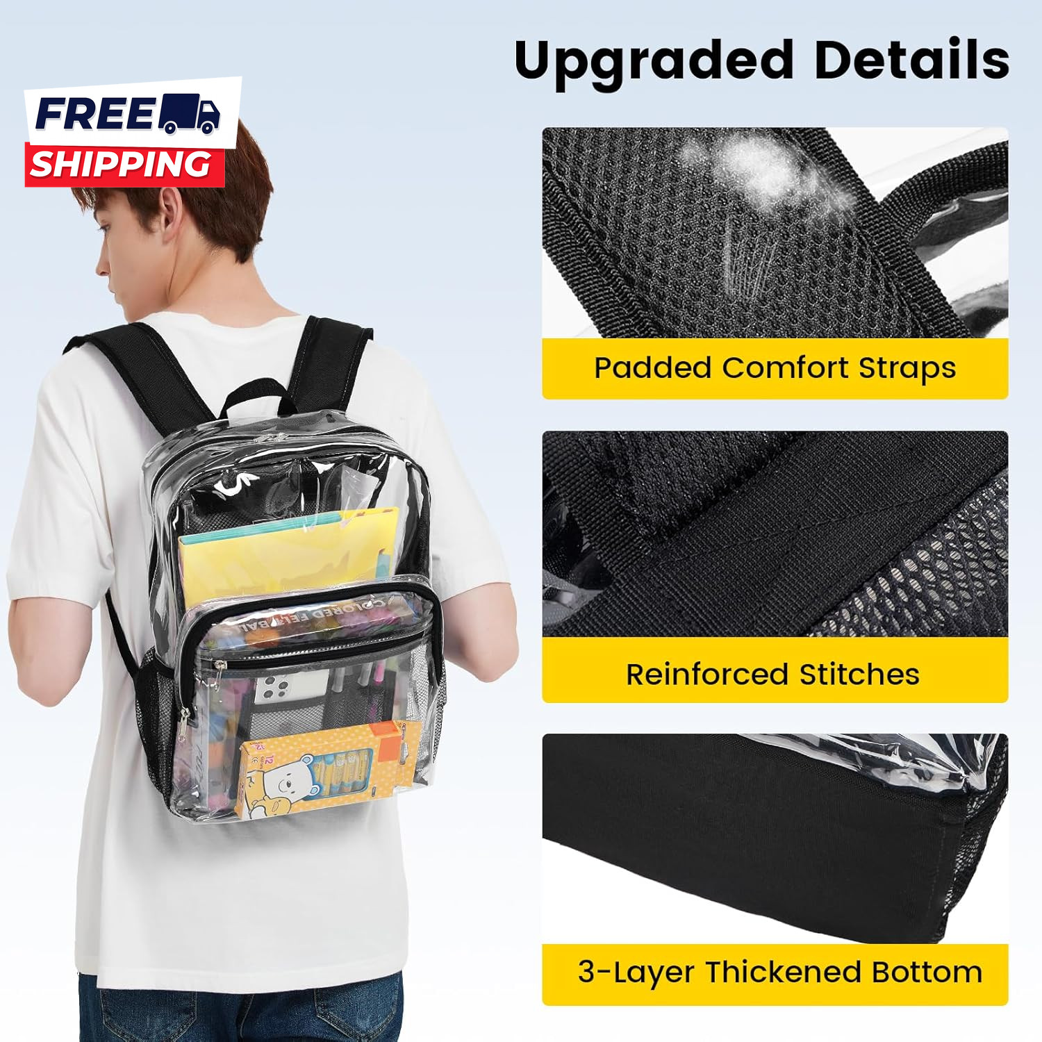 Clear Backpack Heavy Duty Clear Bookbag Large See through Backpack Plastic