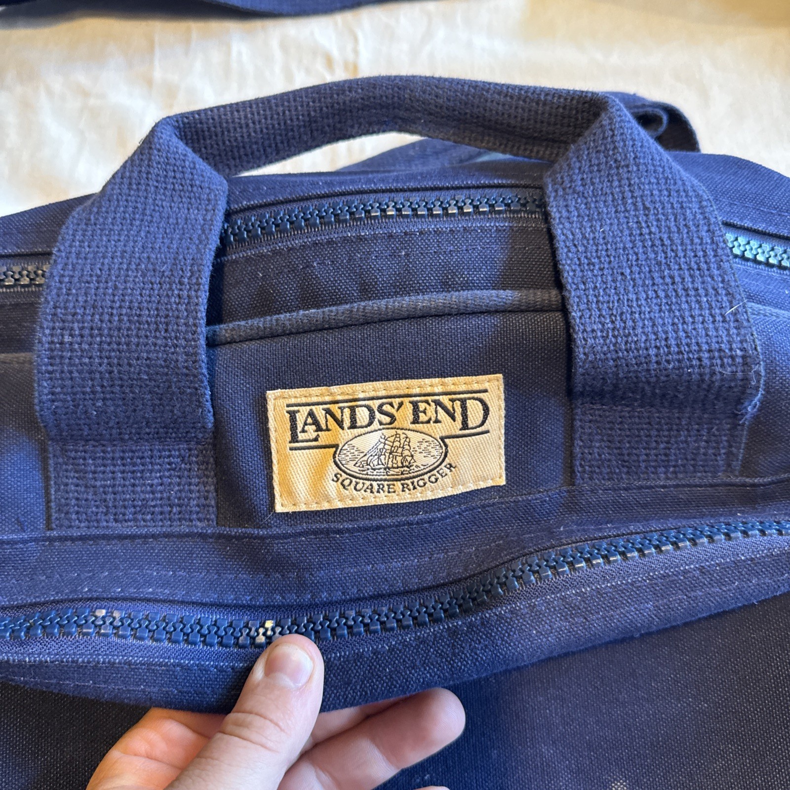 Vintage Lands’ End Square Rigger Canvas Leather Bag USA Navy 1970s Preppy