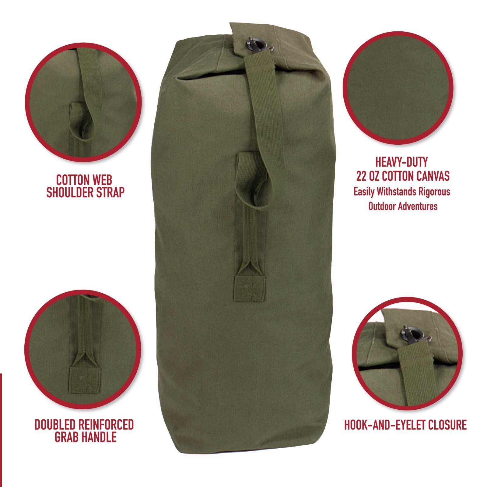 Heavyweight Top Load Canvas Duffle Bag – Military Army